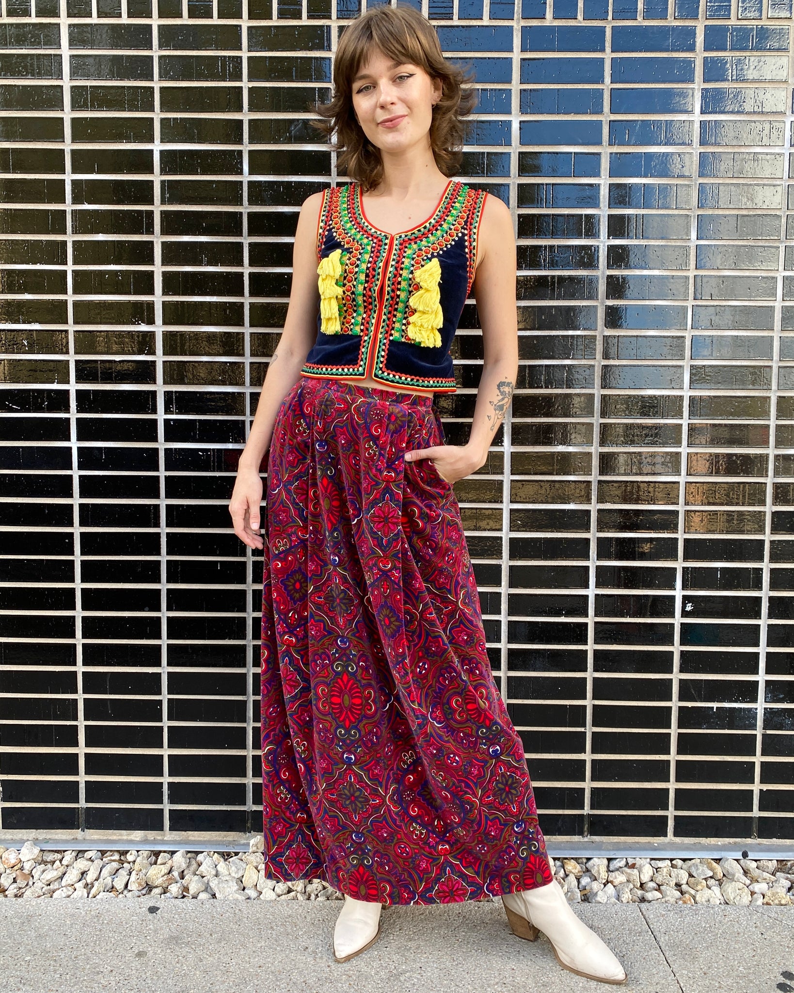 Psychedelic Velvet Paisley Maxi Skirt