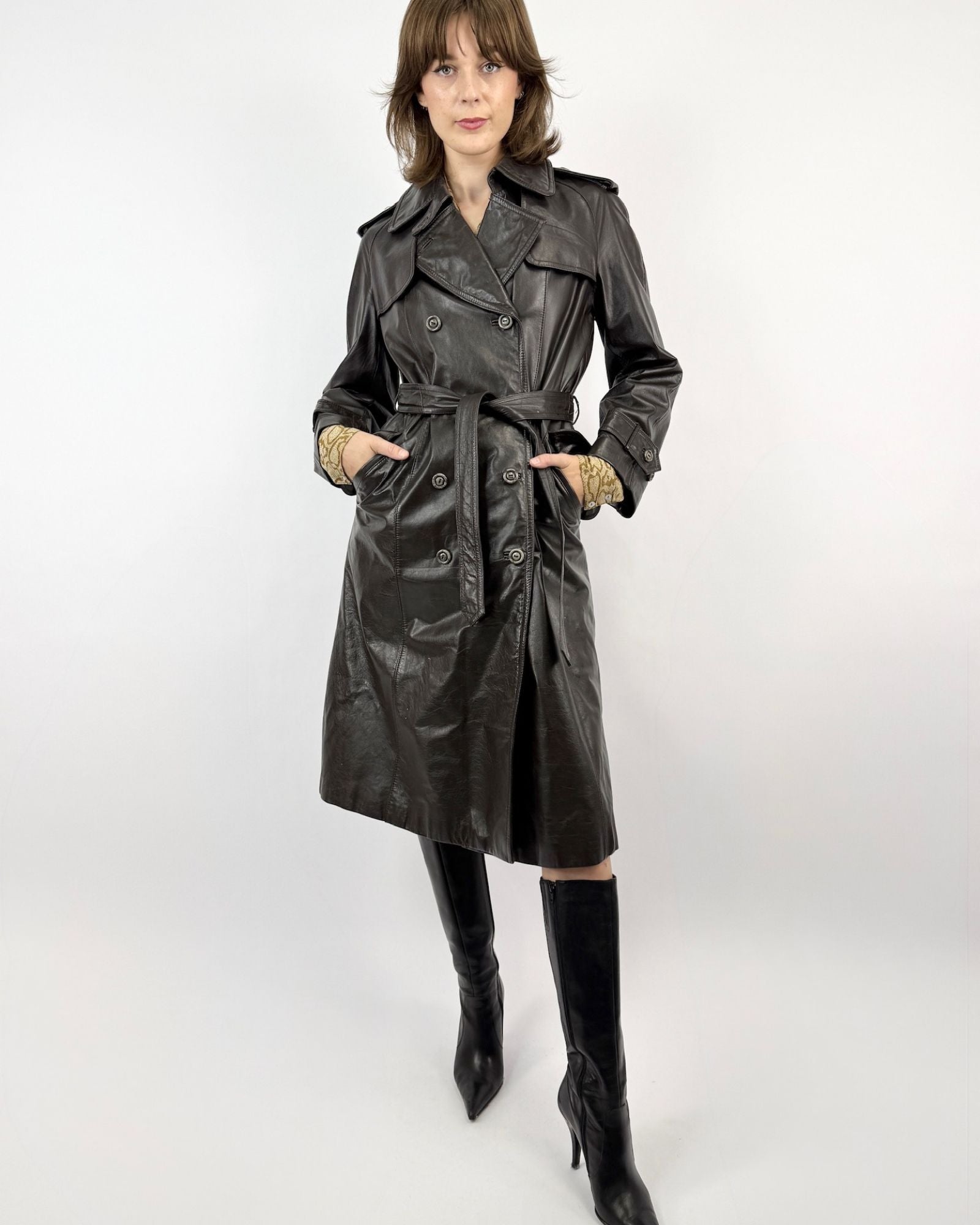 Cherbourg at Night Black Leather Trench Coat