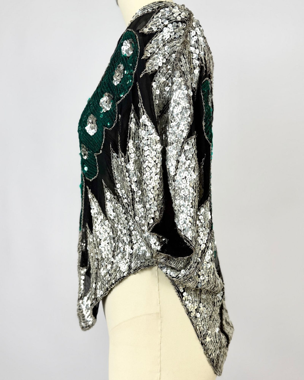 Silver and Emerald Sequin Butterfly Blouse