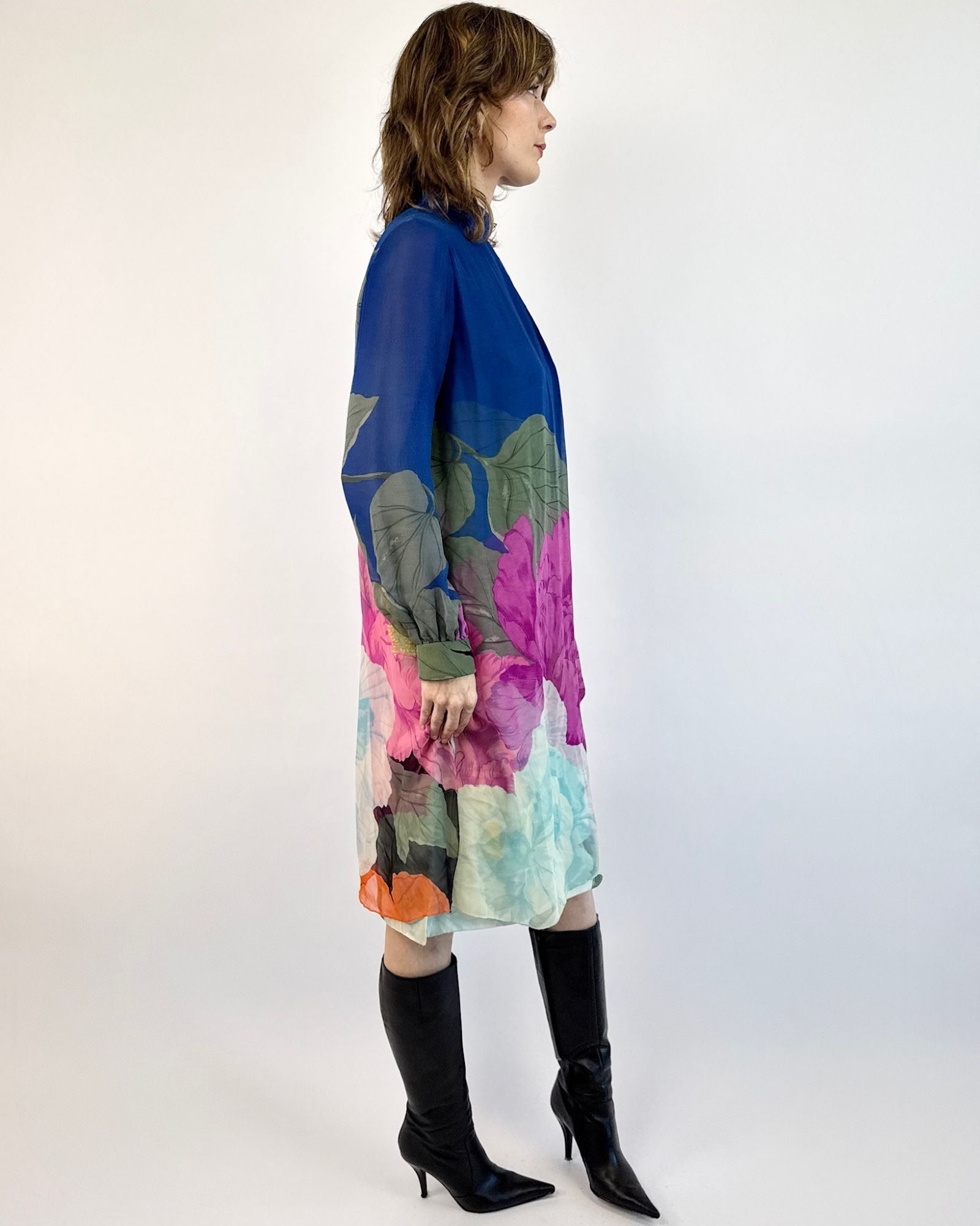 Hanae Mori Floating Petals Silk Dress