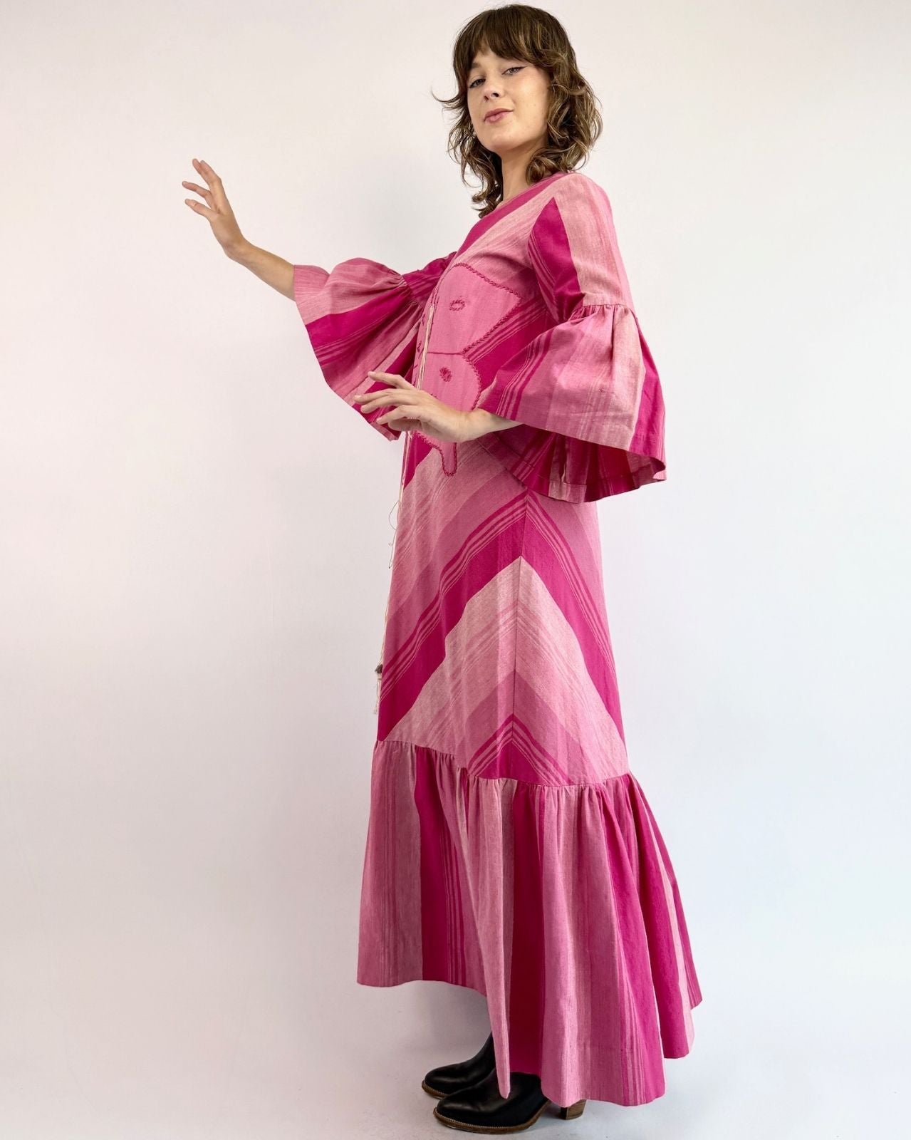 1970s Mariposa To The Max Magenta Dress