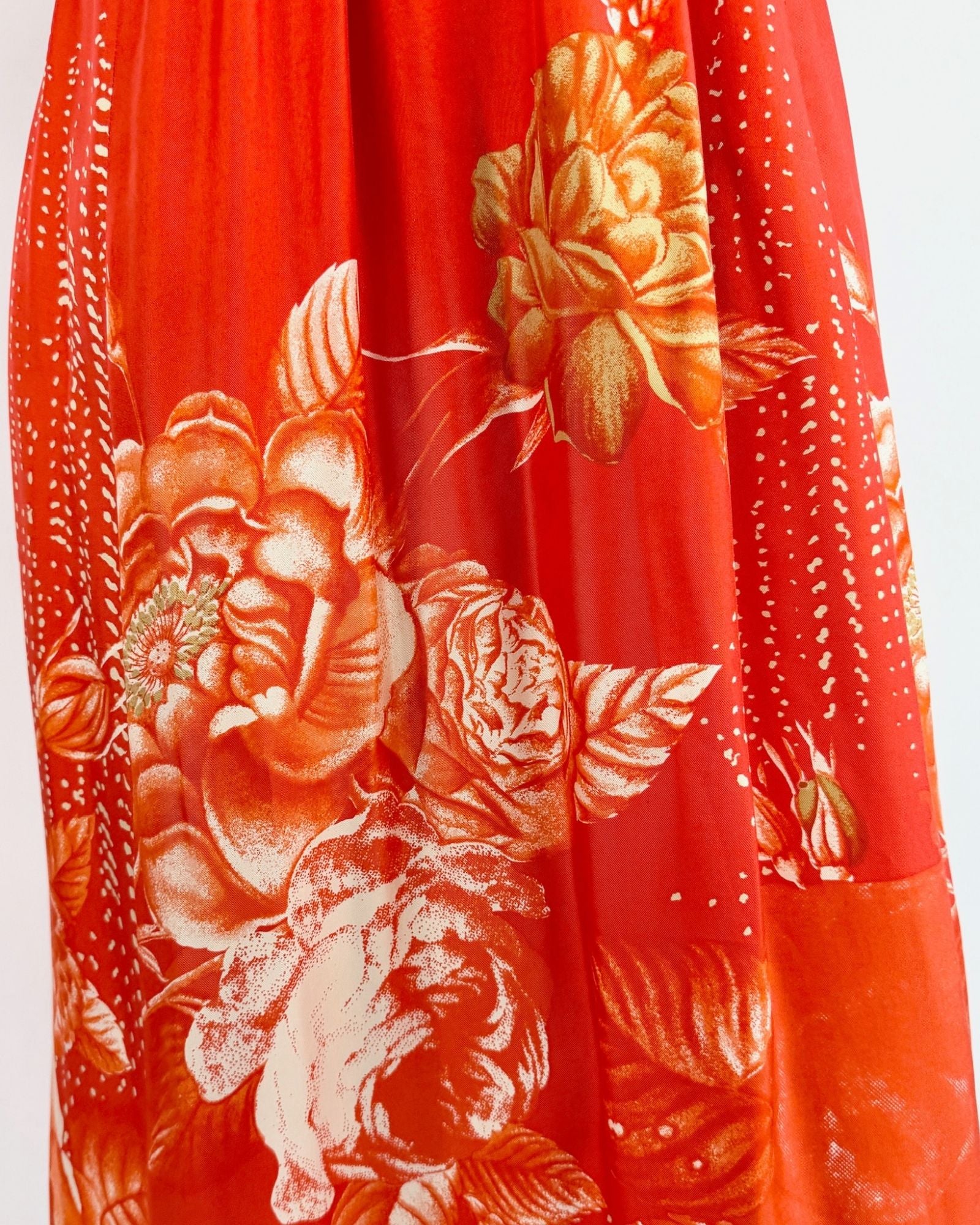 Hanae Mori Fiery Florals Silk Gown