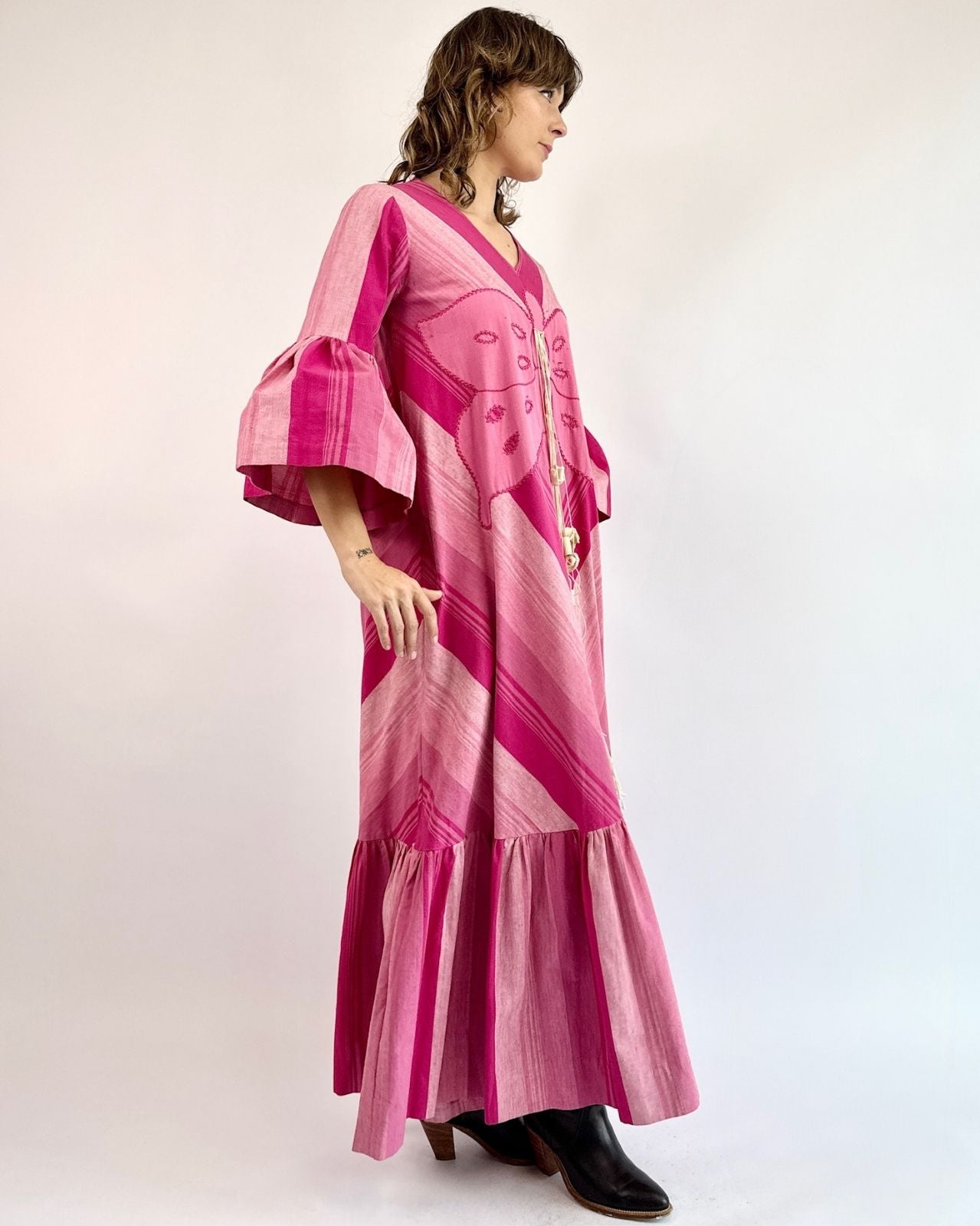 1970s Mariposa To The Max Magenta Dress