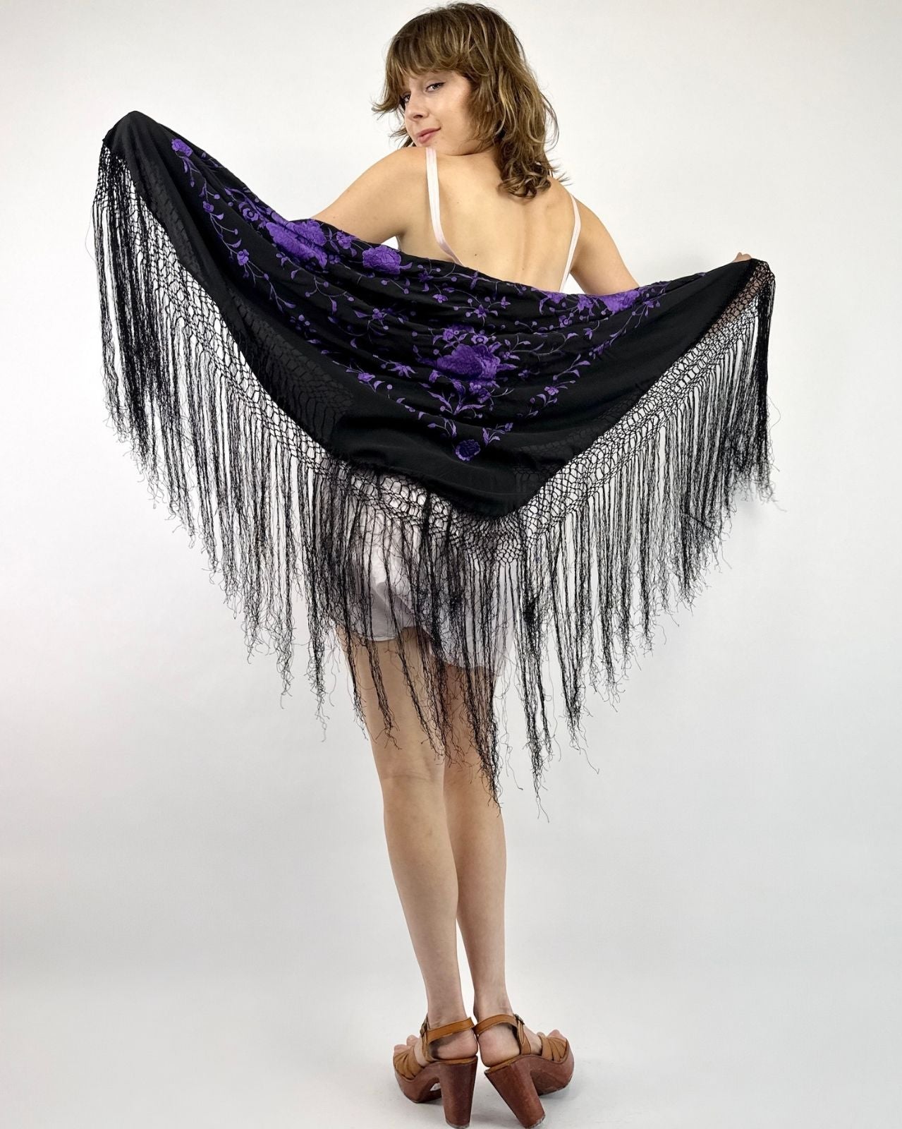 Shady Violets Embroidered Piano Shawl