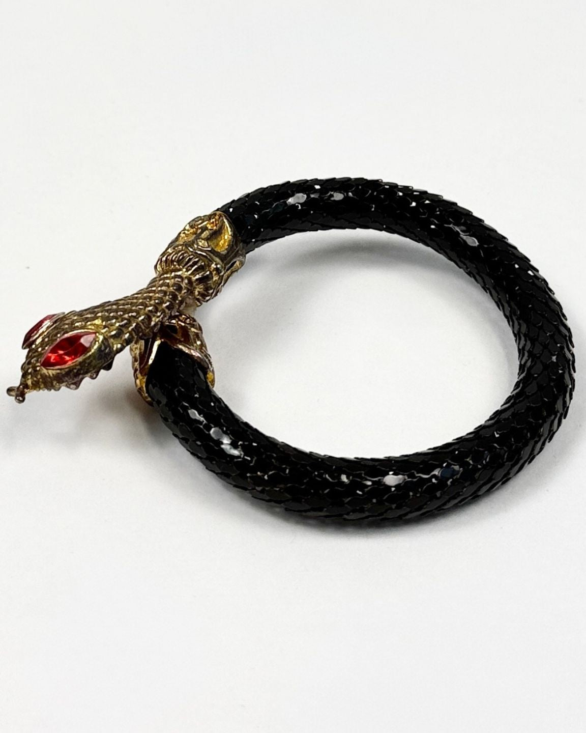 Black Snake Bracelet with Gold Head