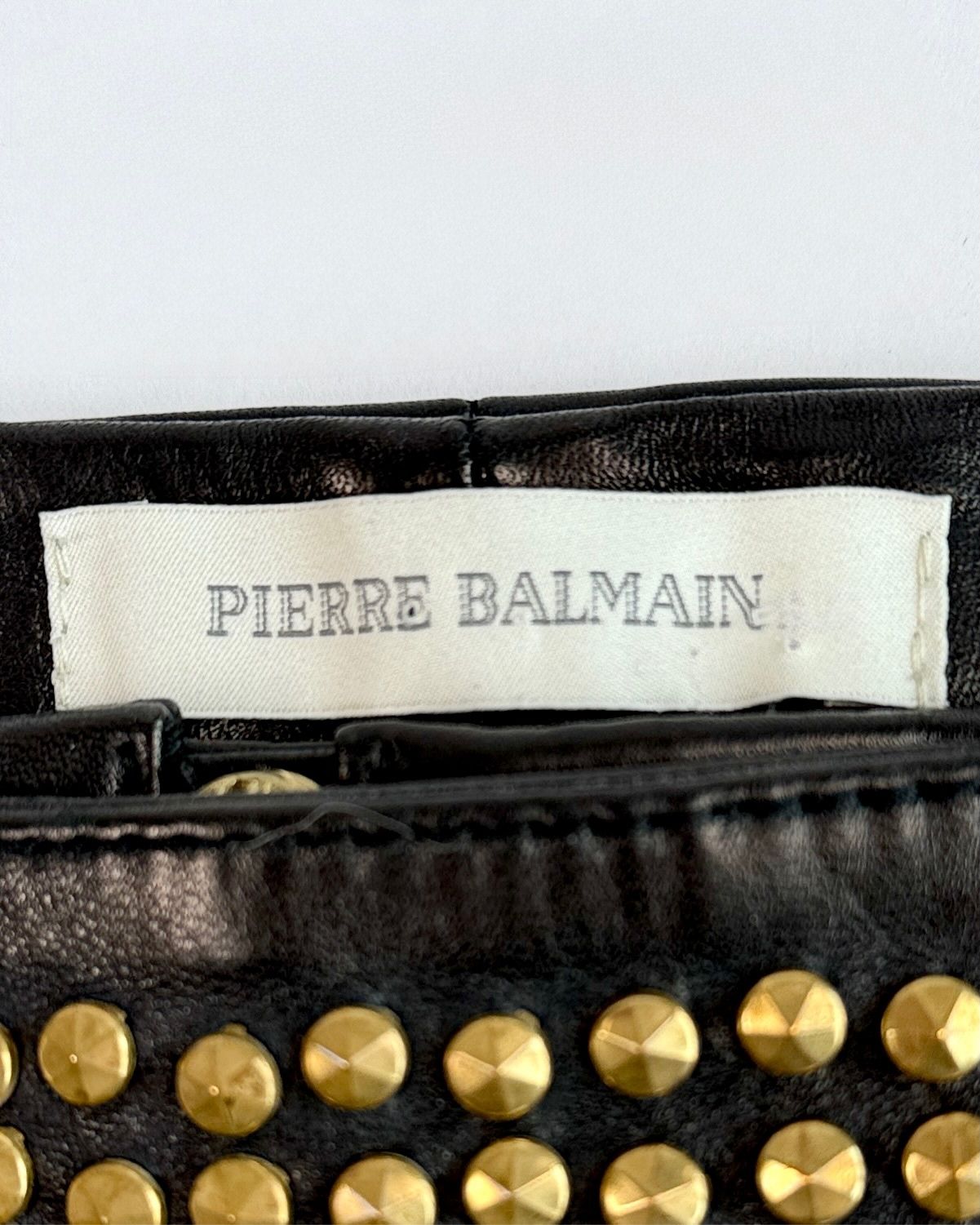 Balmain Black Leather Studded Mini Skirt