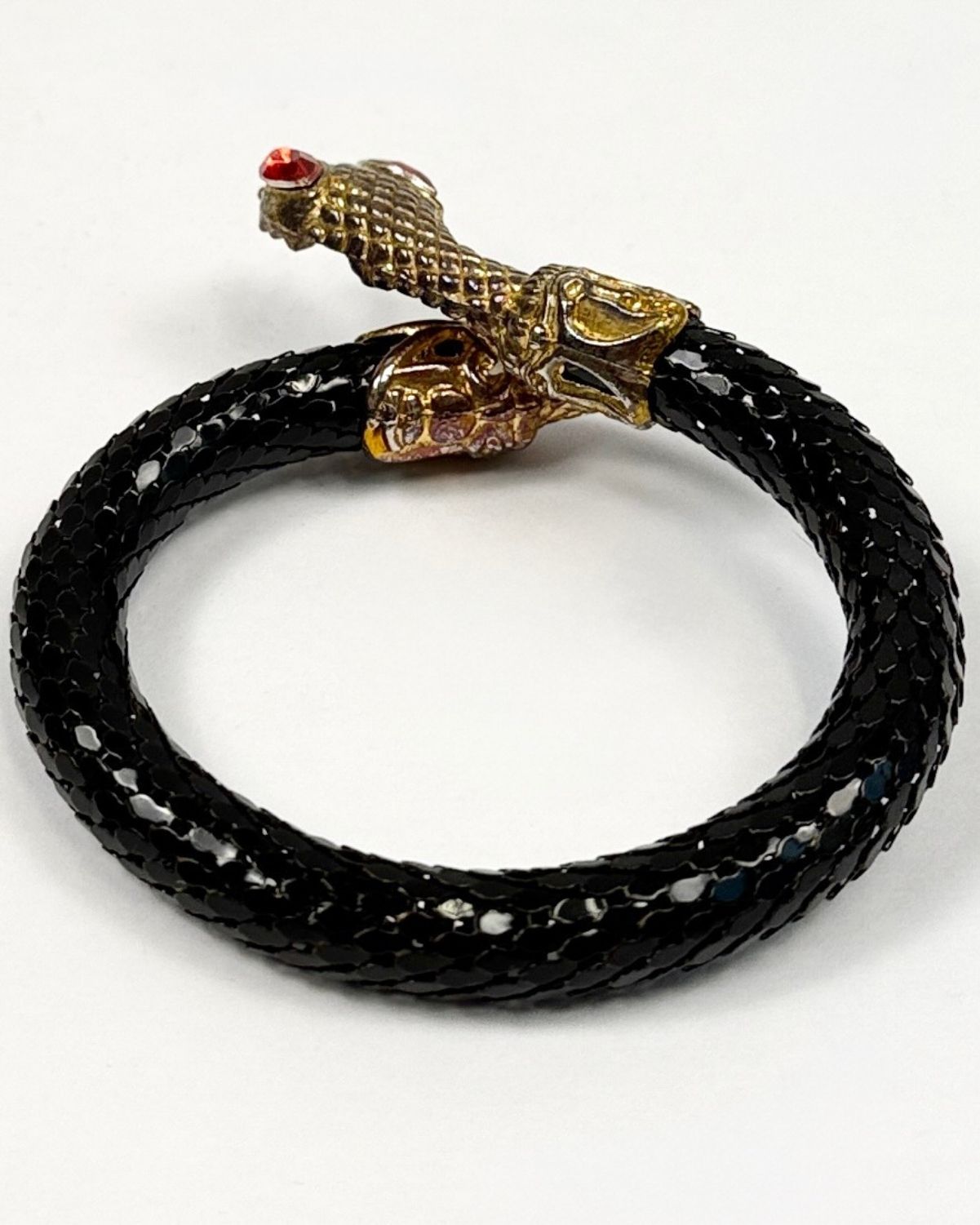 Black Snake Bracelet with Gold Head