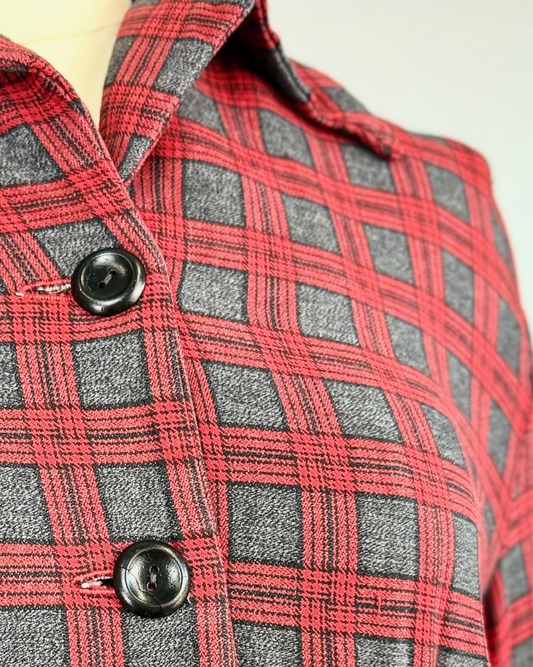 1940s Red and Grey Plaid Jacket