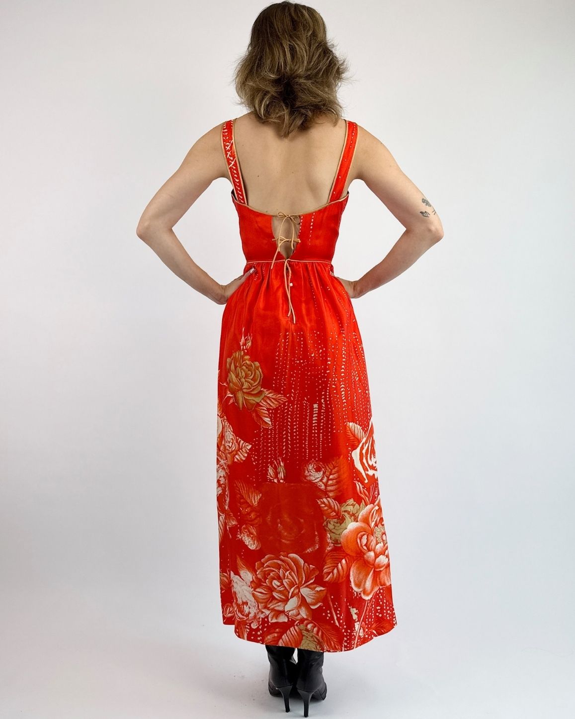 Hanae Mori Fiery Florals Silk Gown