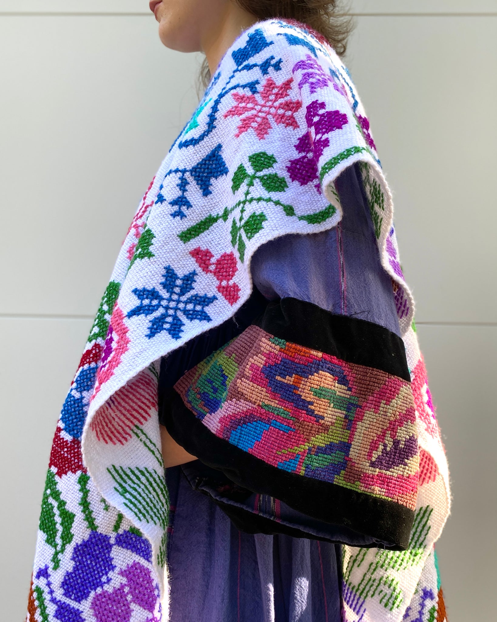 Peacock Daydream Cross Stitch Knit Poncho