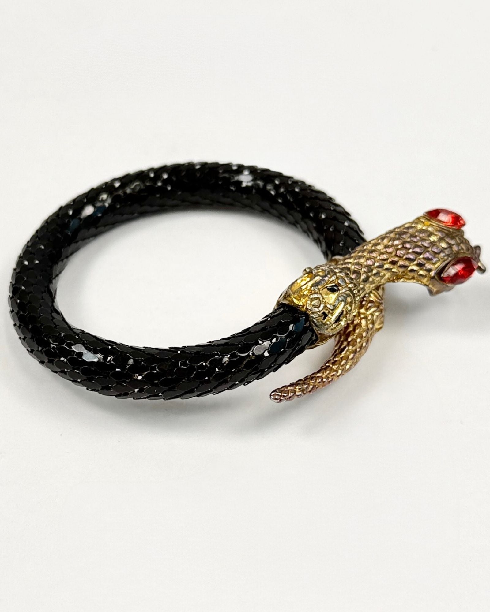 Black Snake Bracelet with Gold Head
