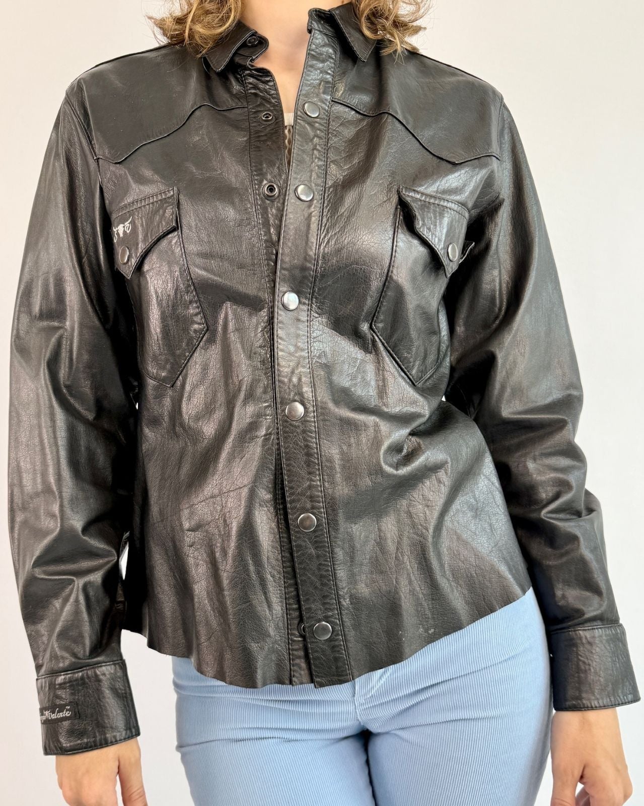 Sergio Valente Black Leather Snap Shirt