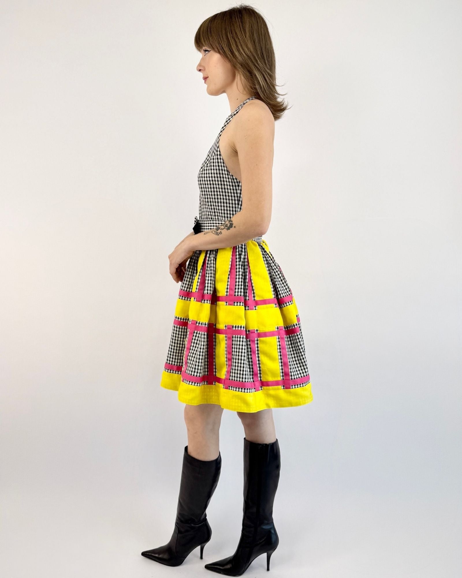 Bill Blass Crossing Colors Gingham Halter Dress