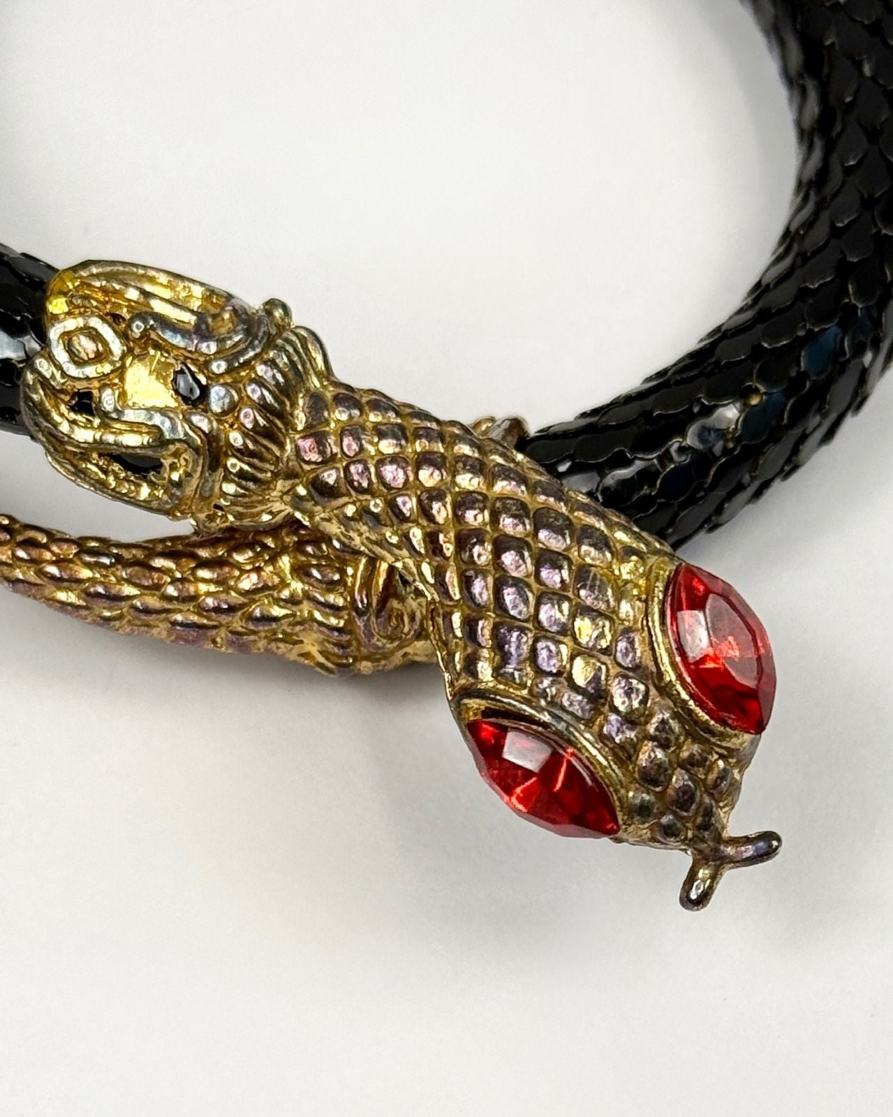 Black Snake Bracelet with Gold Head