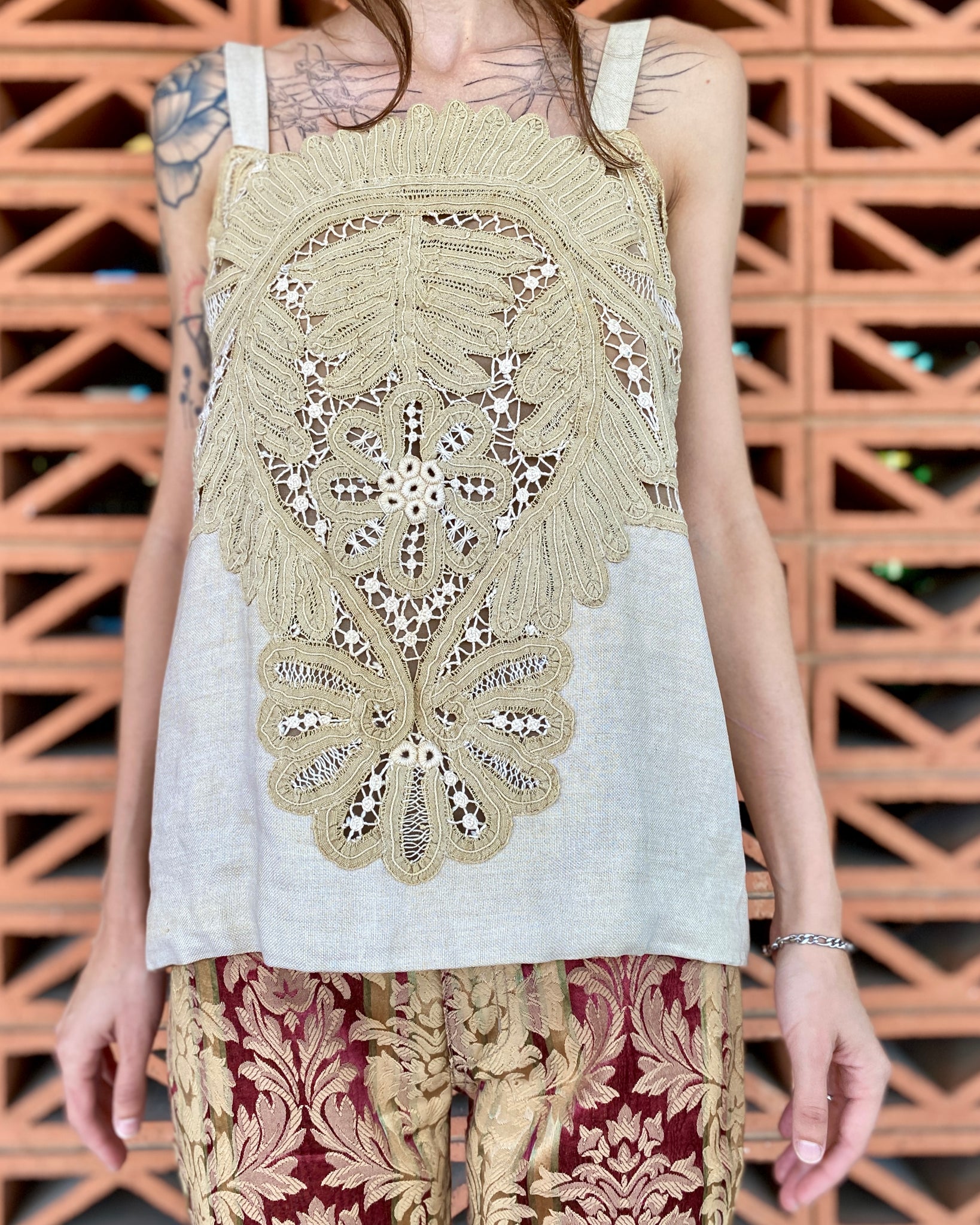 Dream Chaser Taupe Lace Tank Top