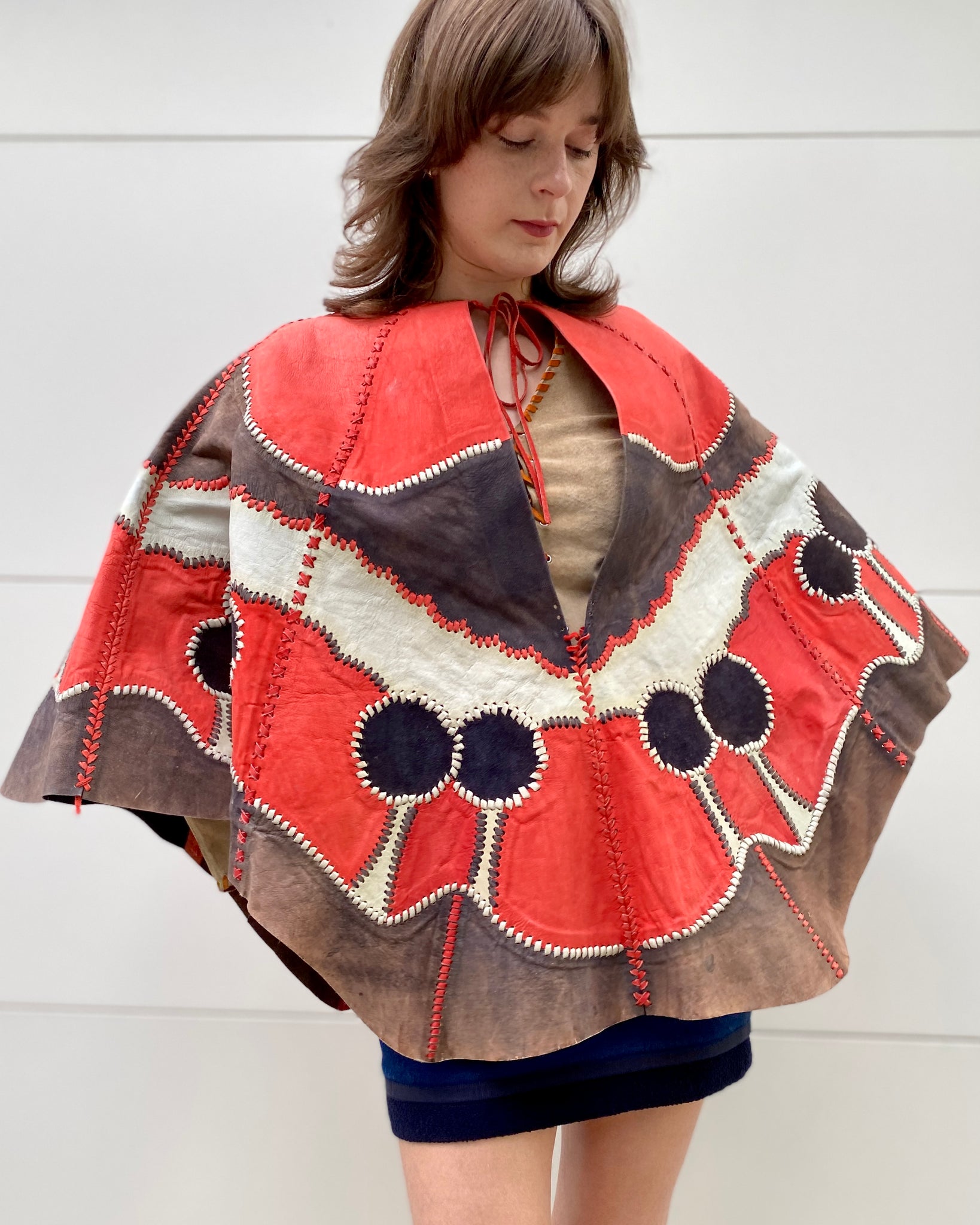 Moth 70's Char Leather Applique Poncho