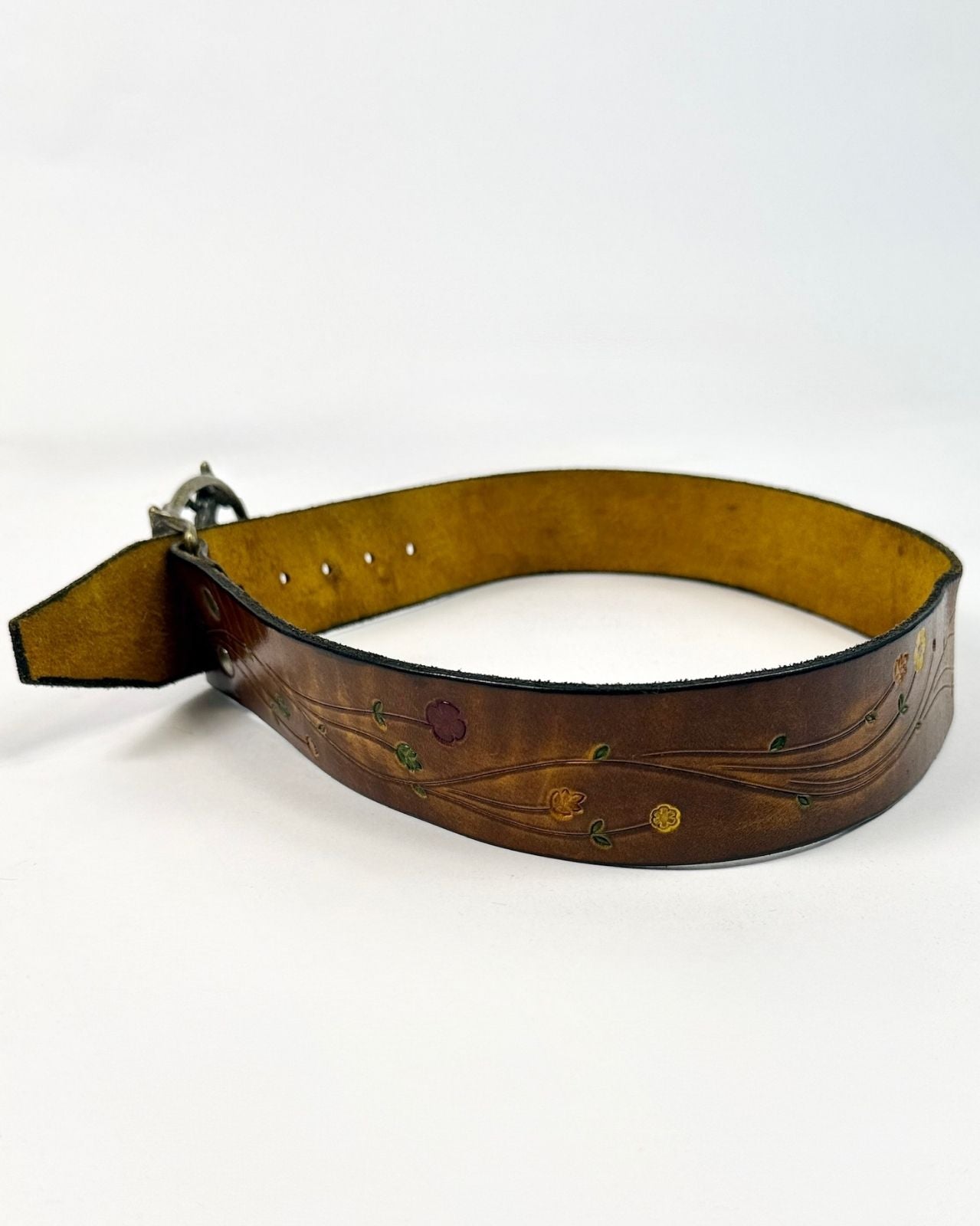 Butterfly and Flower Tooled Leather Belt