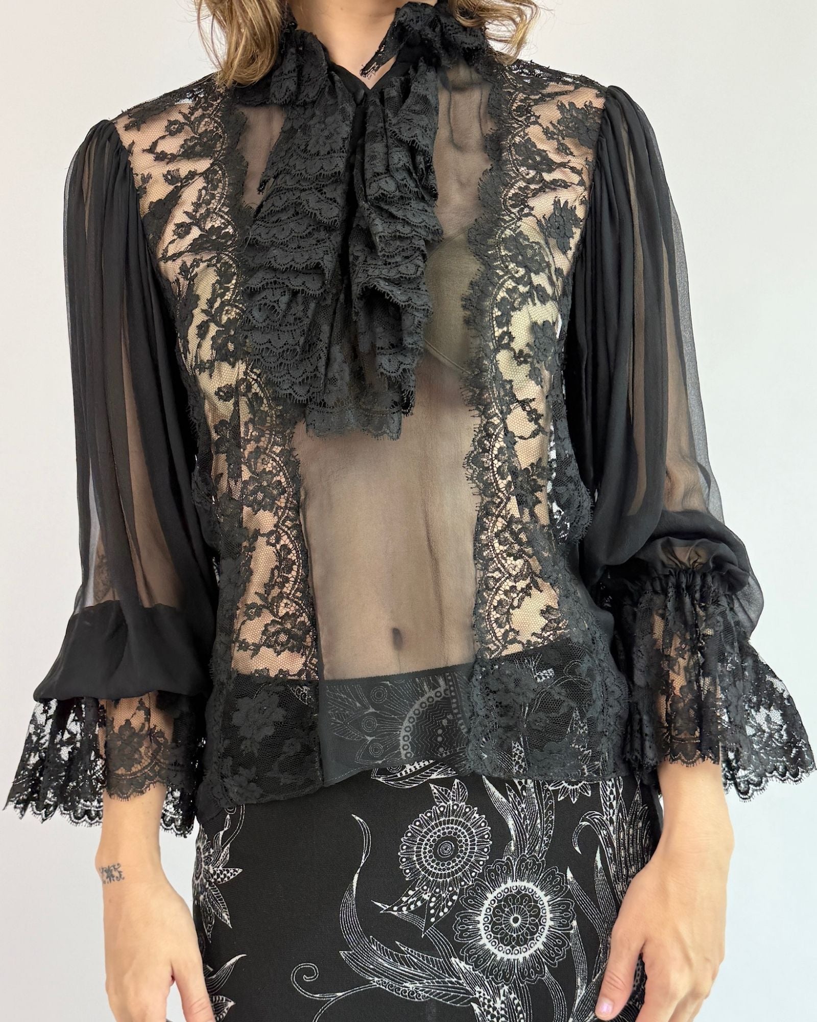 Oscar de la Renta Smoke n' Mirrors Lace Blouse