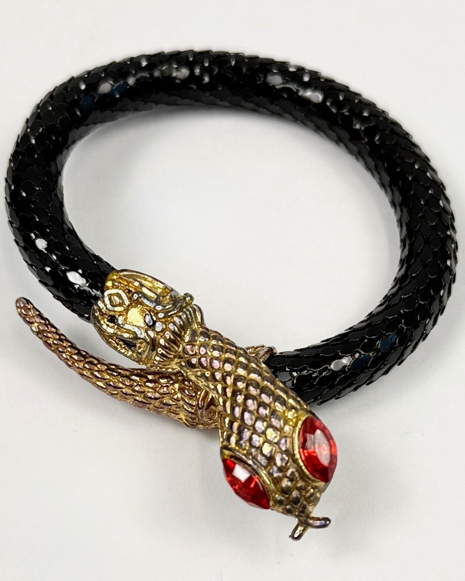 Black Snake Bracelet with Gold Head