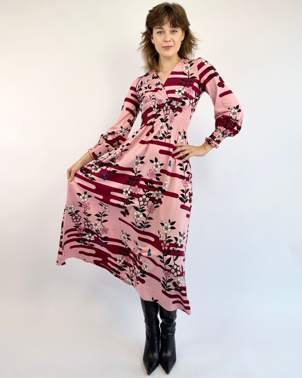 Hanae Mori Ban Lon By Vivid Cherry Blossom Dress
