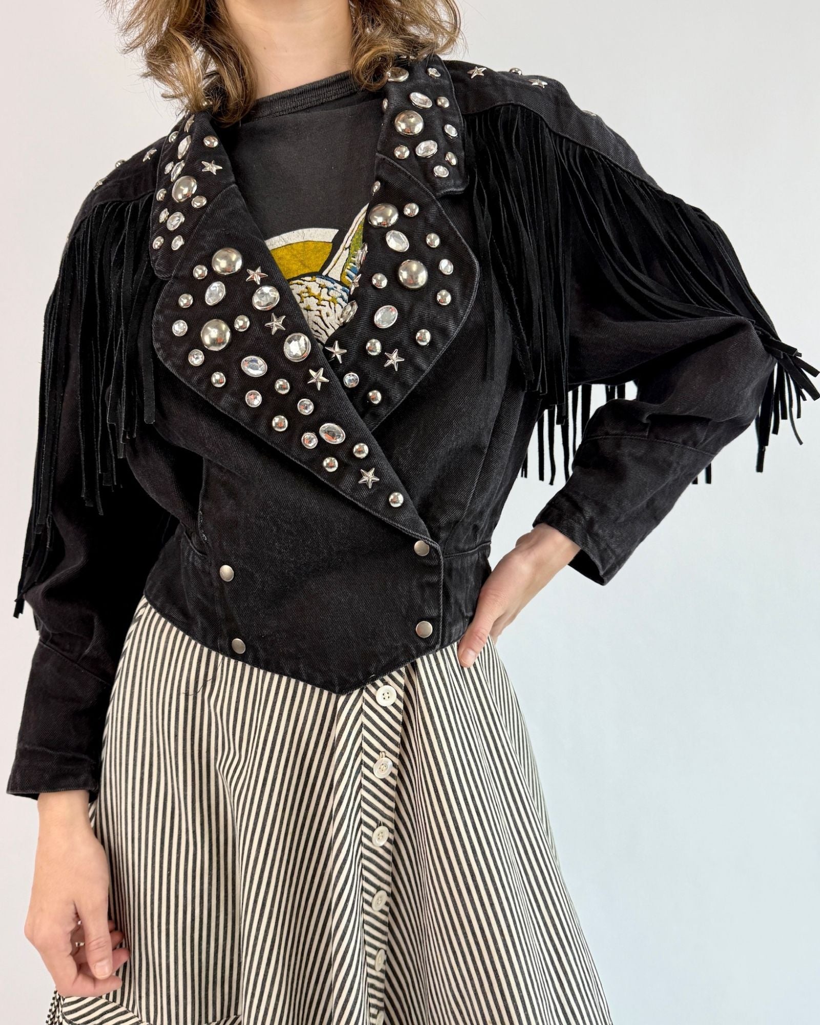 Star Studded Fringe Denim Jacket