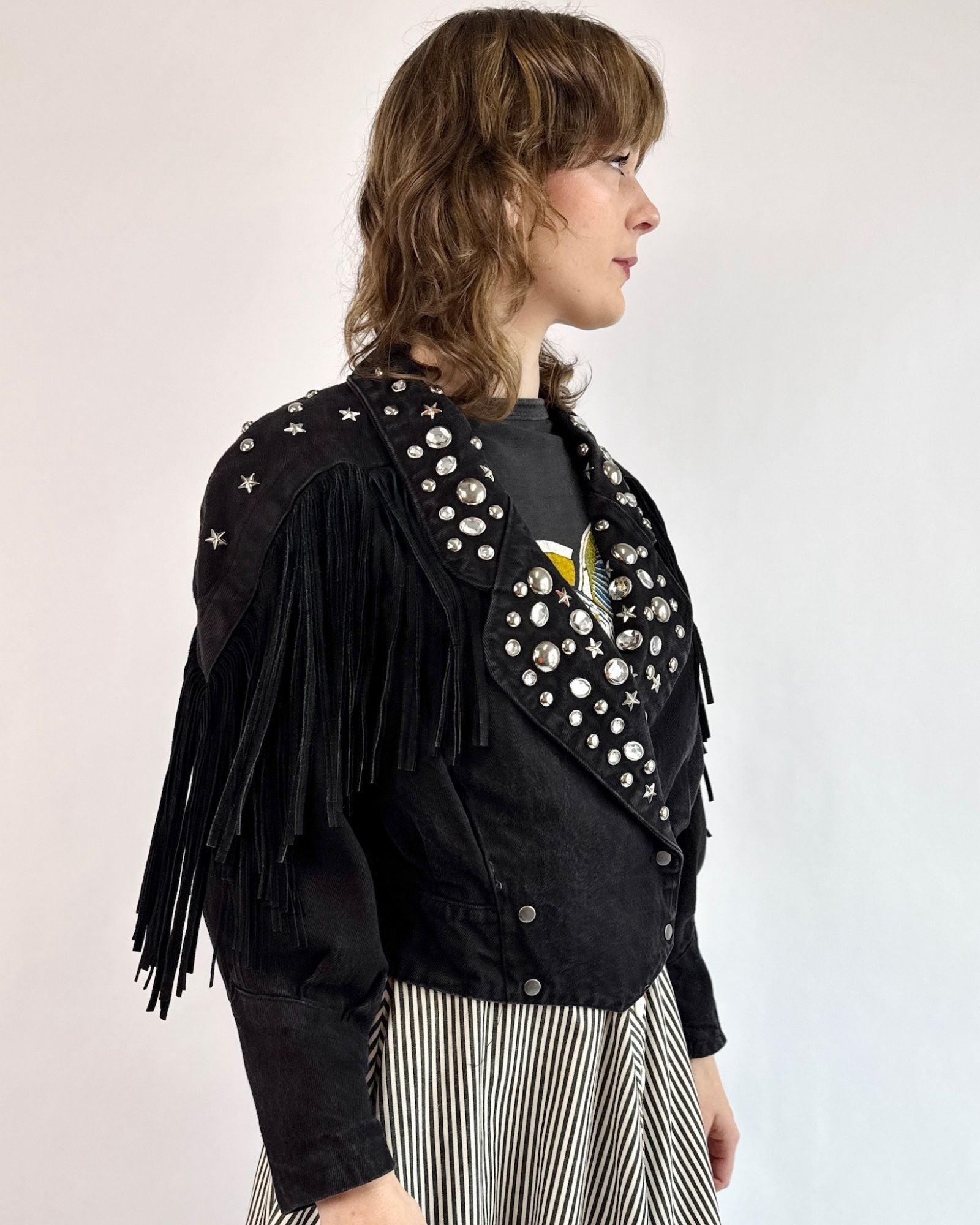 Star Studded Fringe Denim Jacket