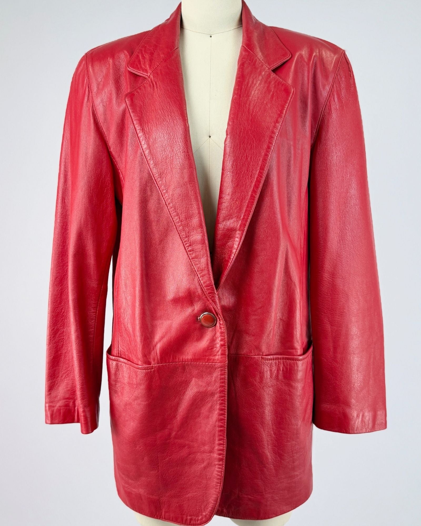 Red Longline Leather Blazer