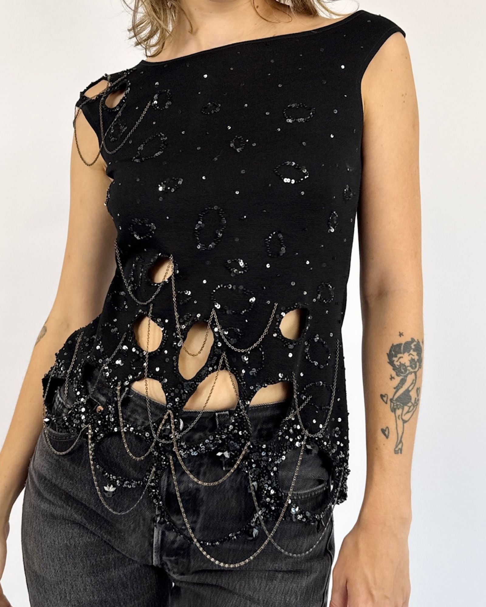 Escada All Caught Up Beaded Chain Top
