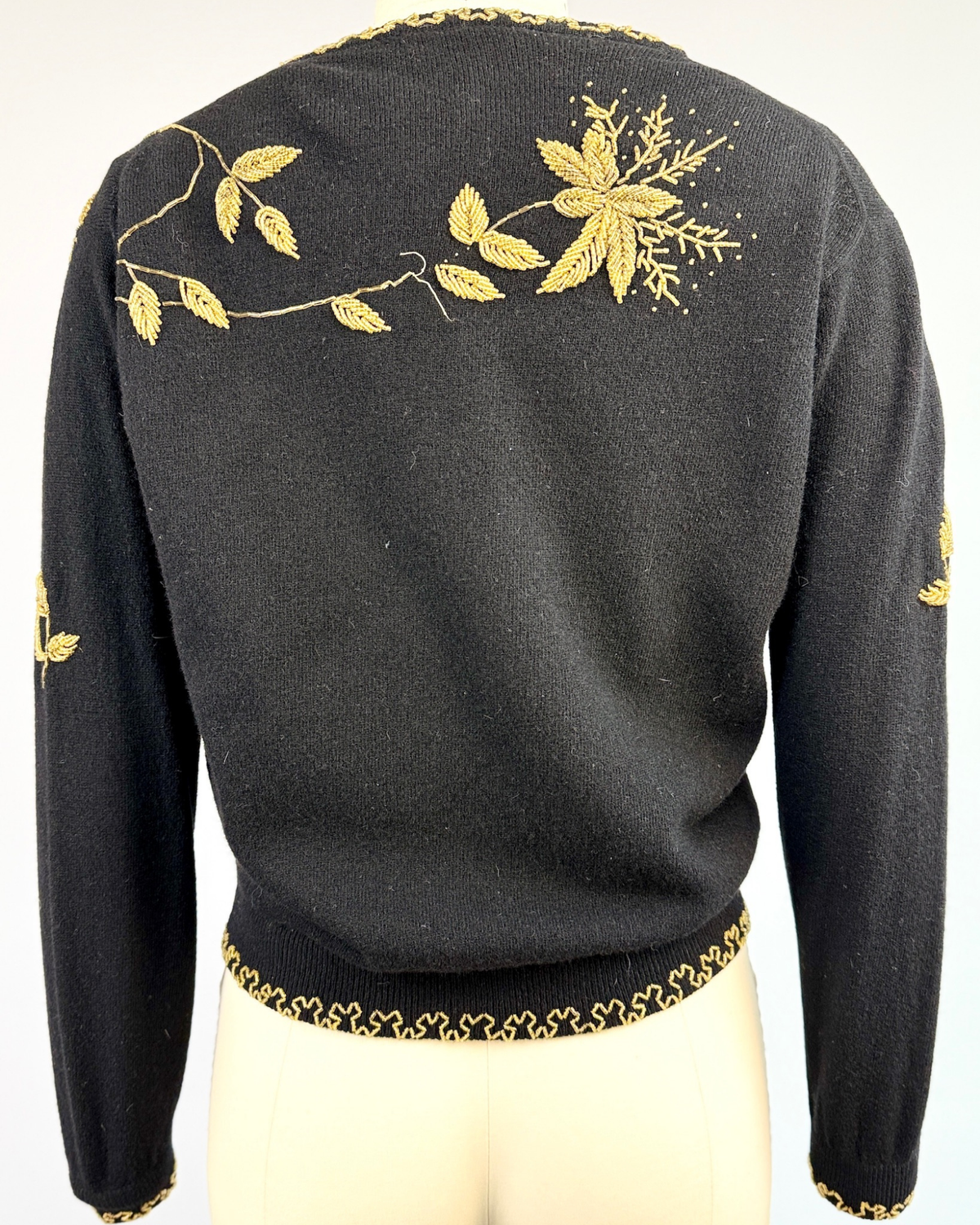 1950s Black Golden Beaded Cardigan