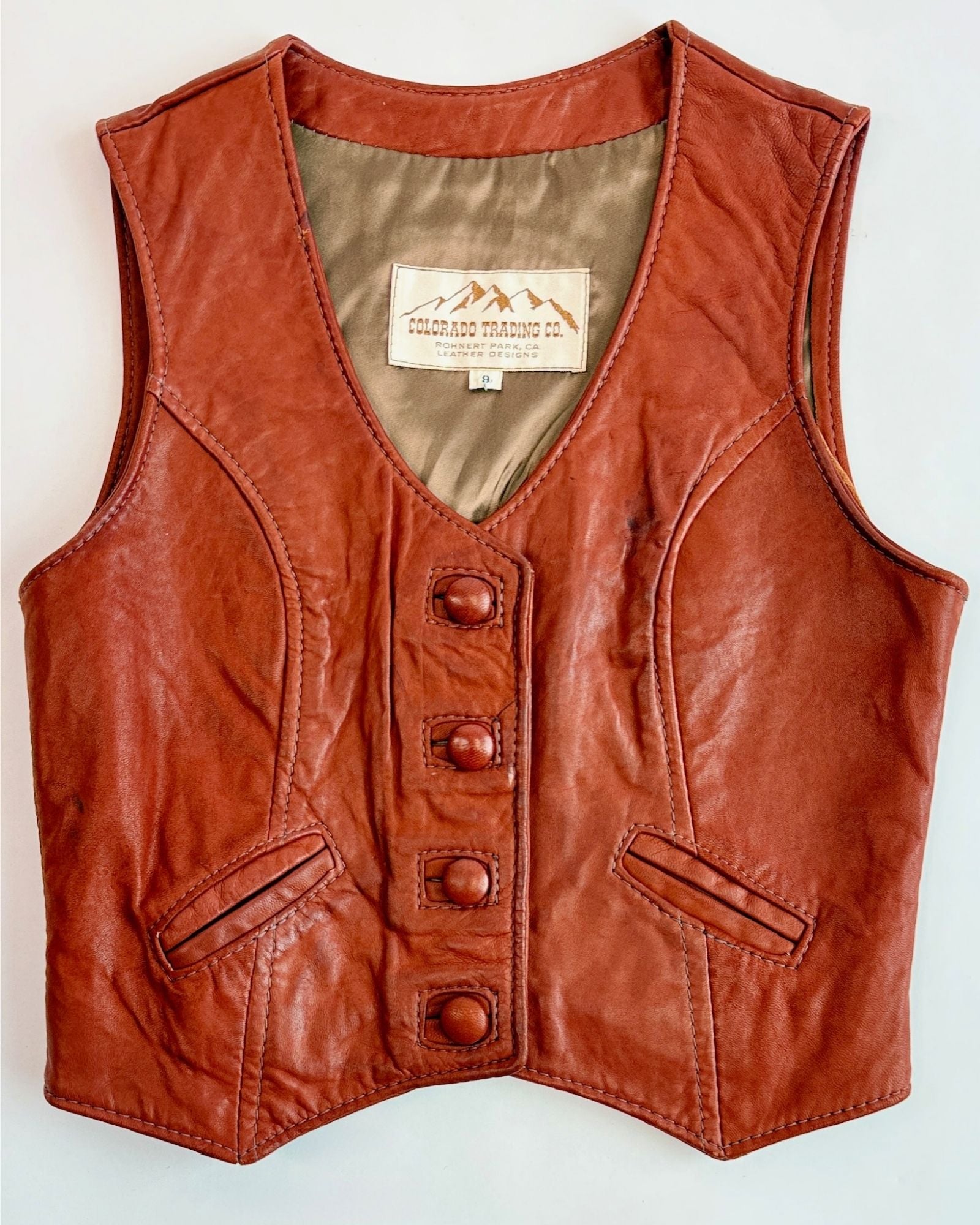70s Red Rust Leather Vest