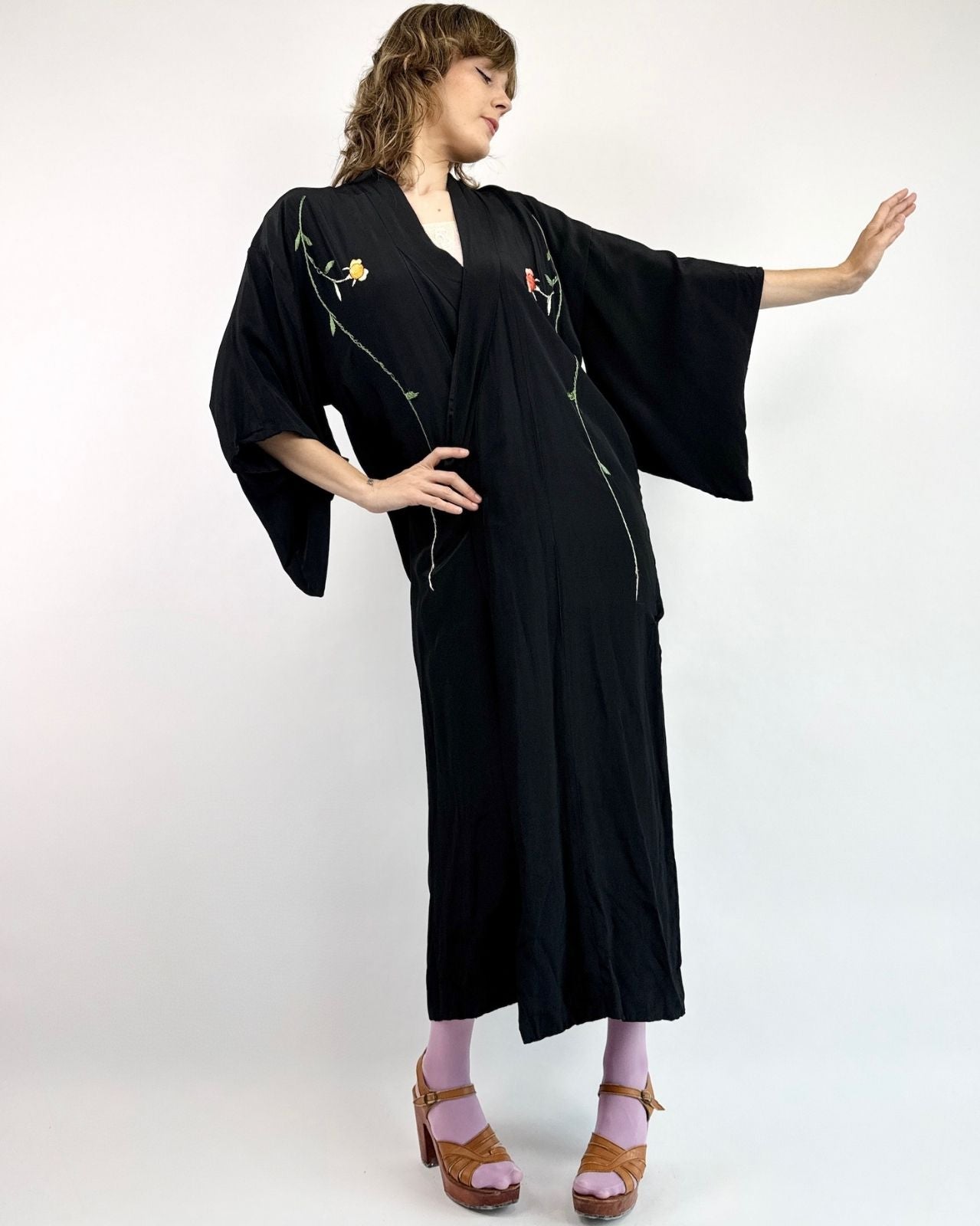 Through The Vines Black Embroidered Robe