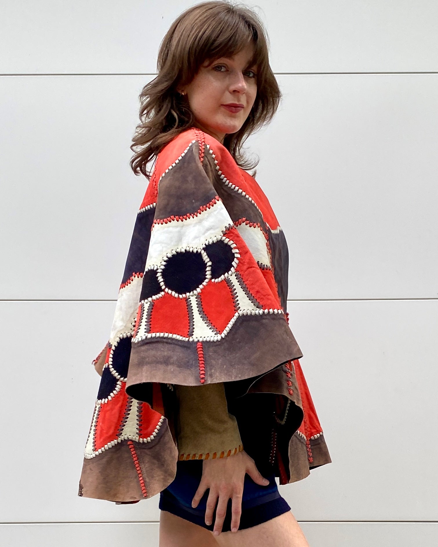 Moth 70's Char Leather Applique Poncho