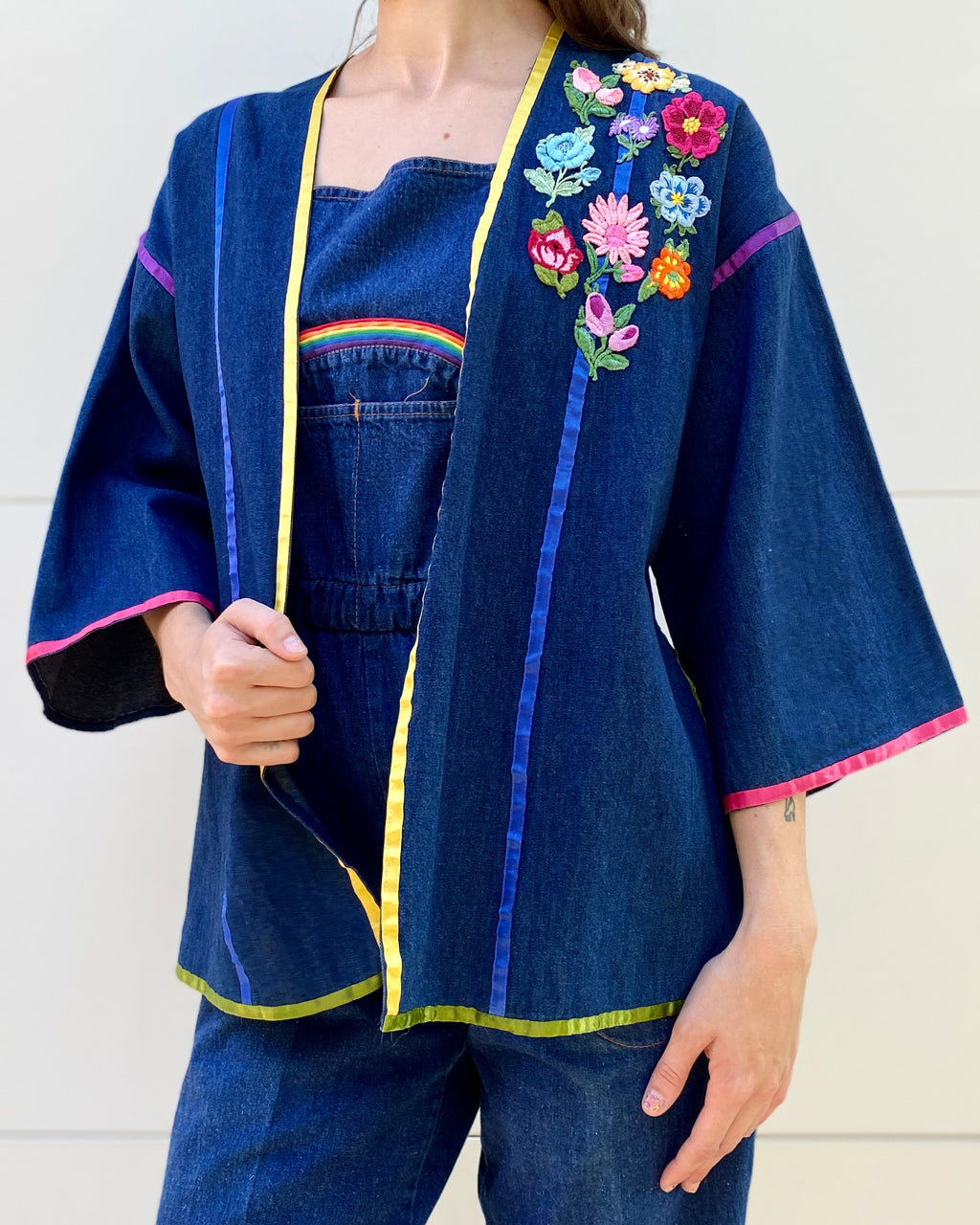 Flower Power 70's Denim Applique Jacket