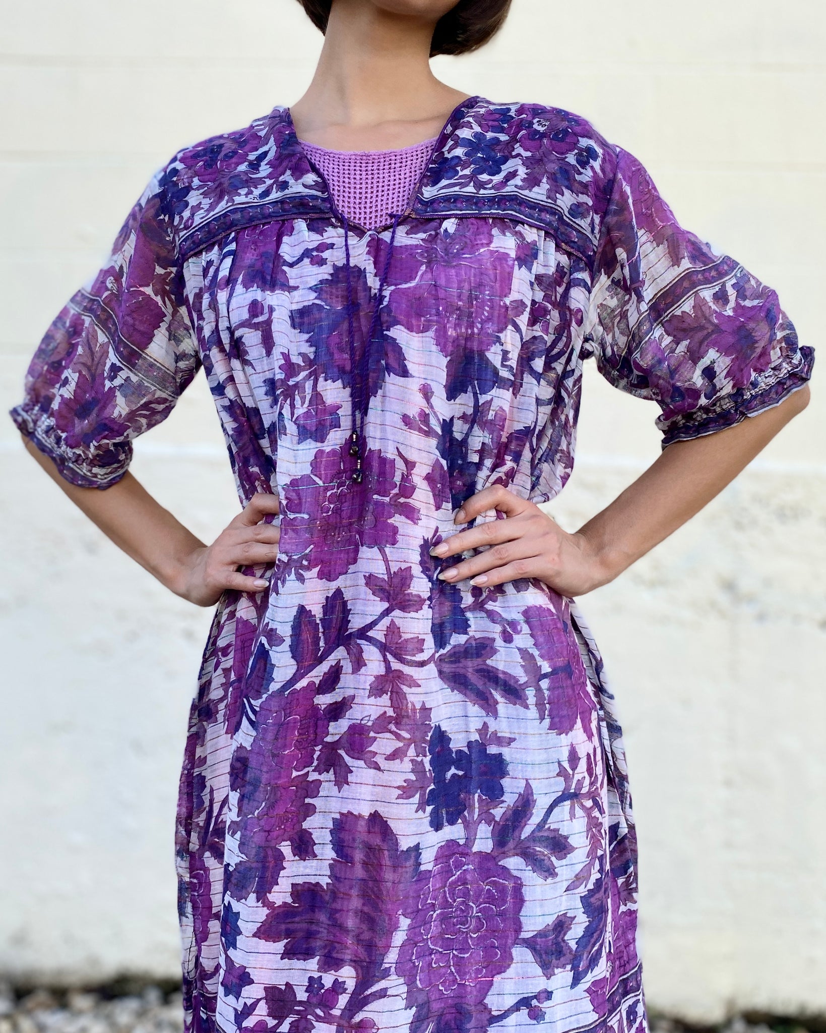 Floral Rhapsody Purple Indian Cotton Dress