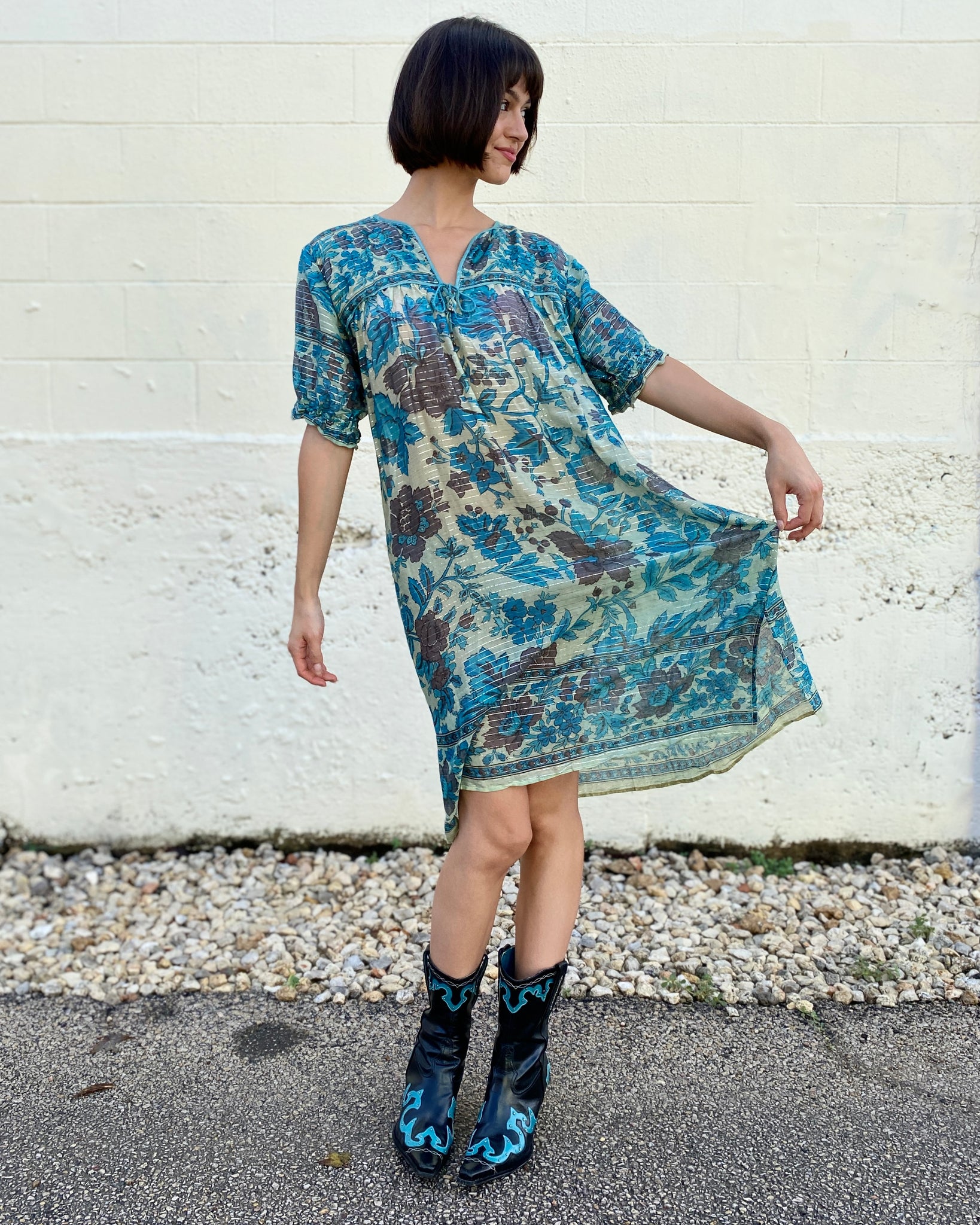 Bright Lit Blue Skies Indian Cotton Dress