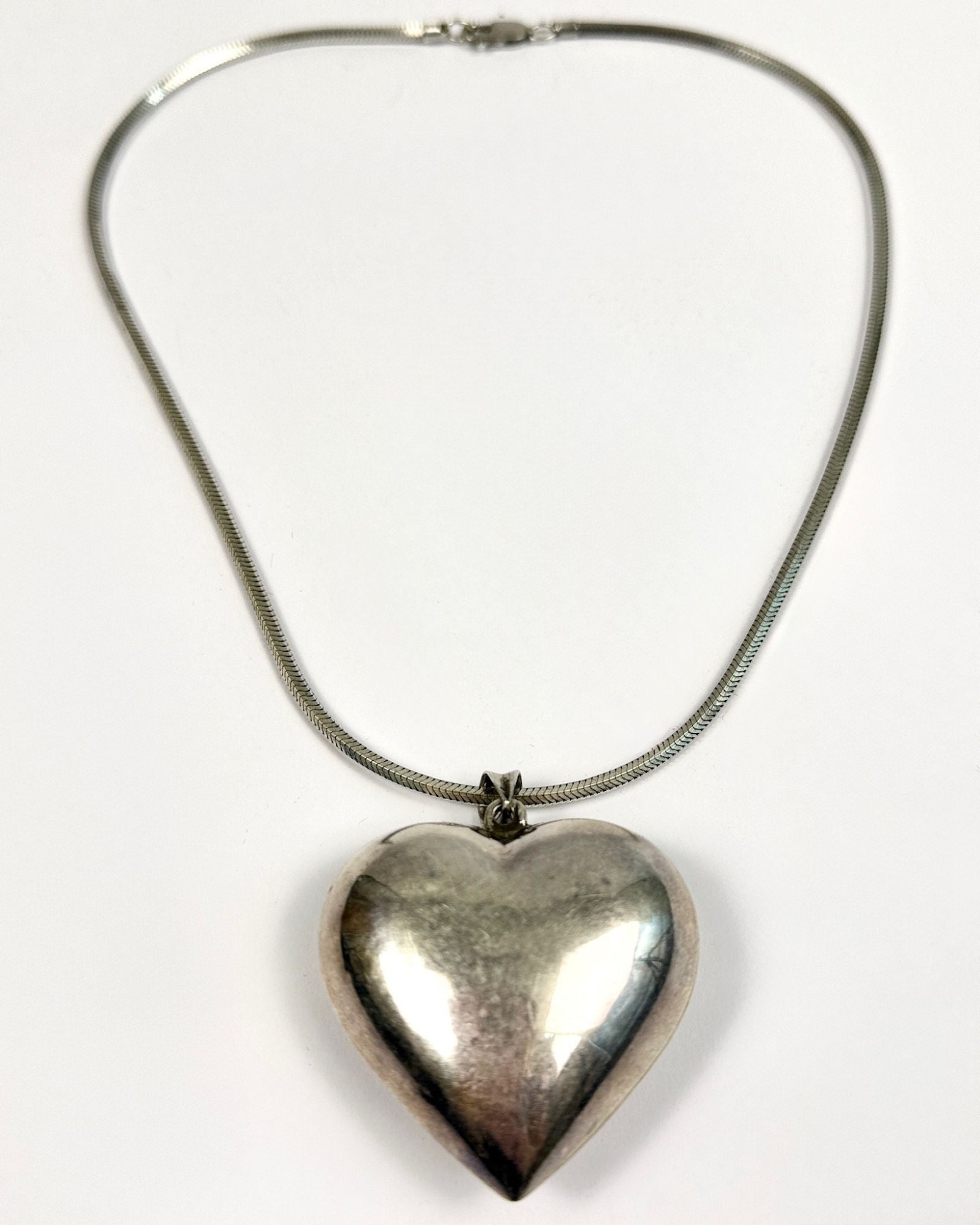 Sterling Silver Puff Heart Necklace