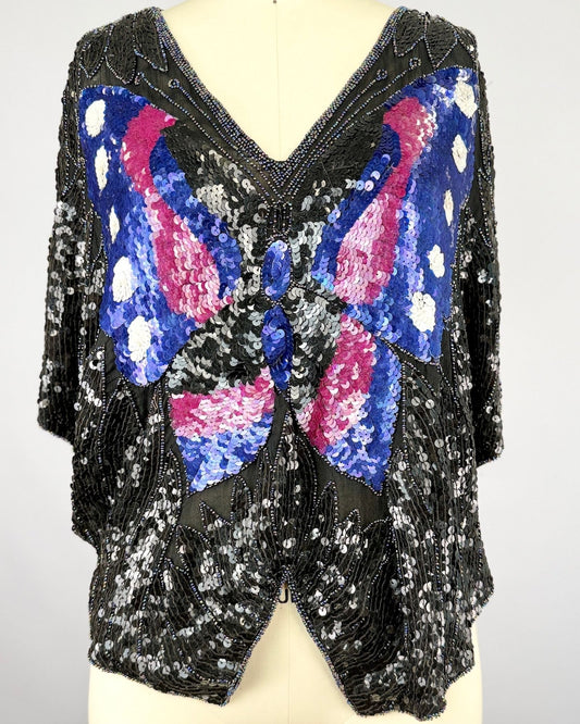 Black and Purple Butterfly Sequin Blouse