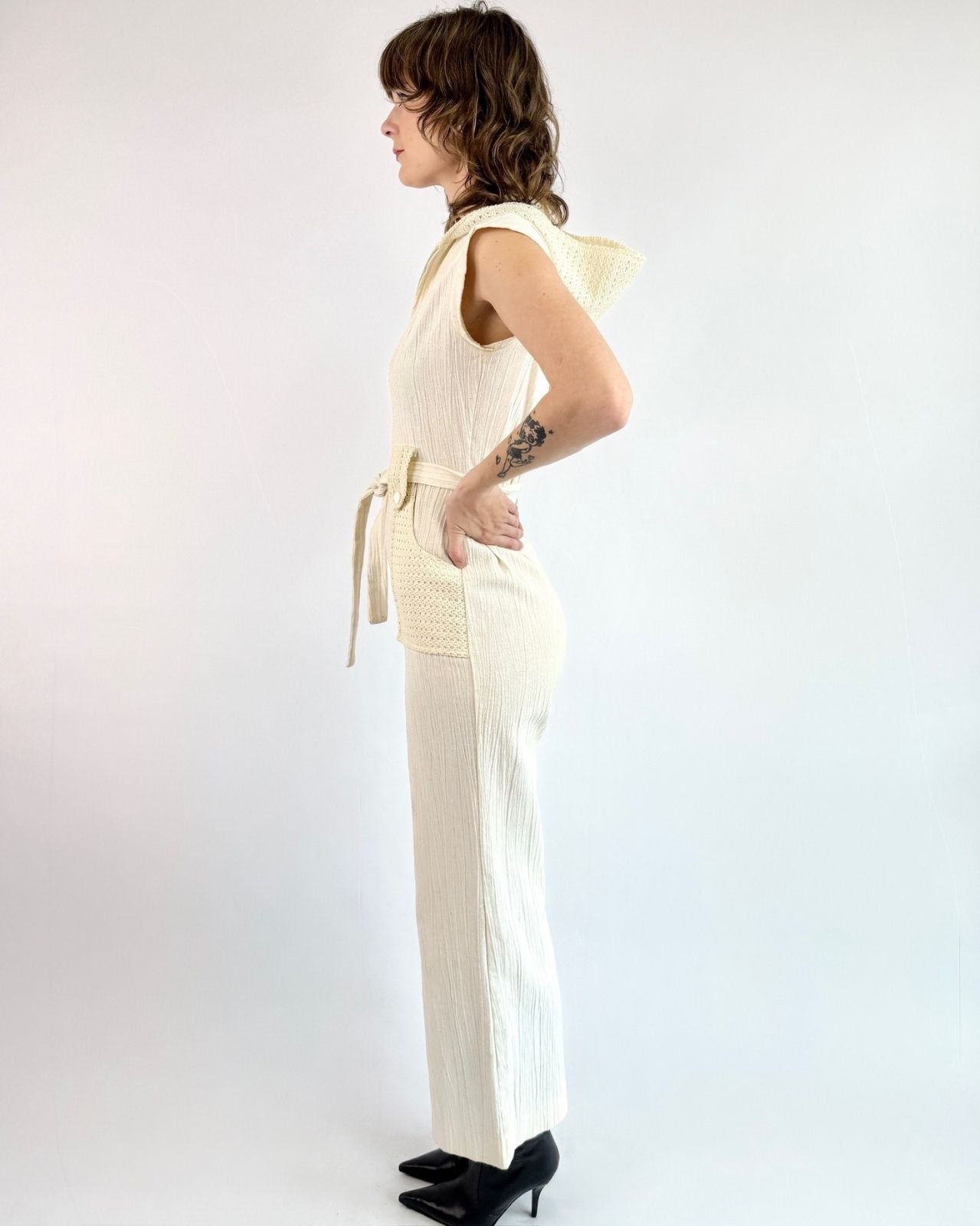 70s Cream Gauze Jumpsuit