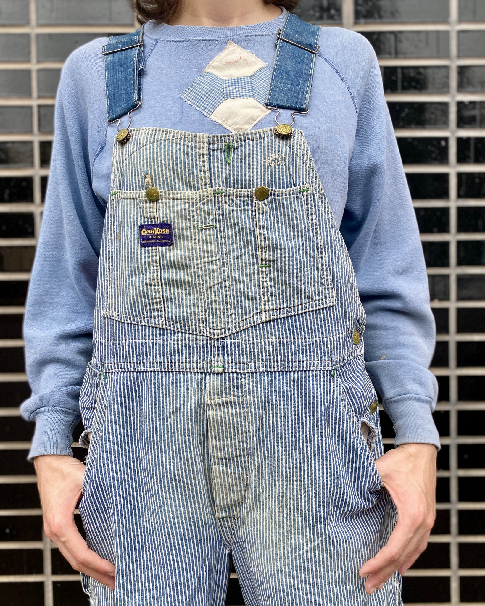 Baby Blue Patched OshKosh Overalls