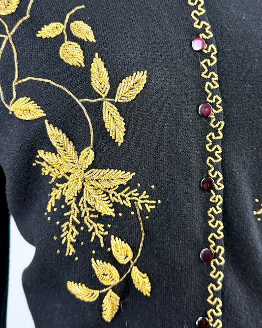1950s Black Golden Beaded Cardigan