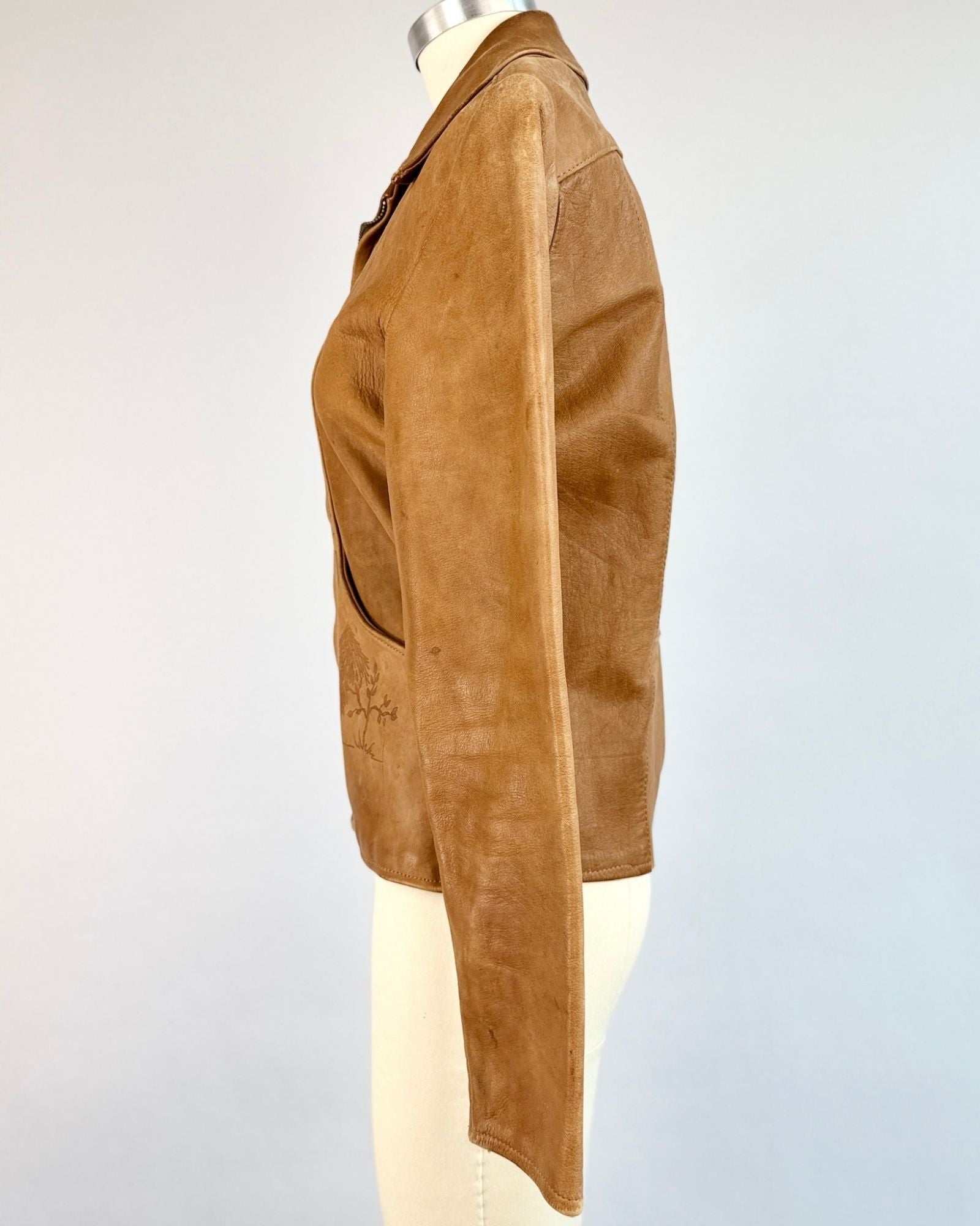 70's Brown Tooled Leather Jacket