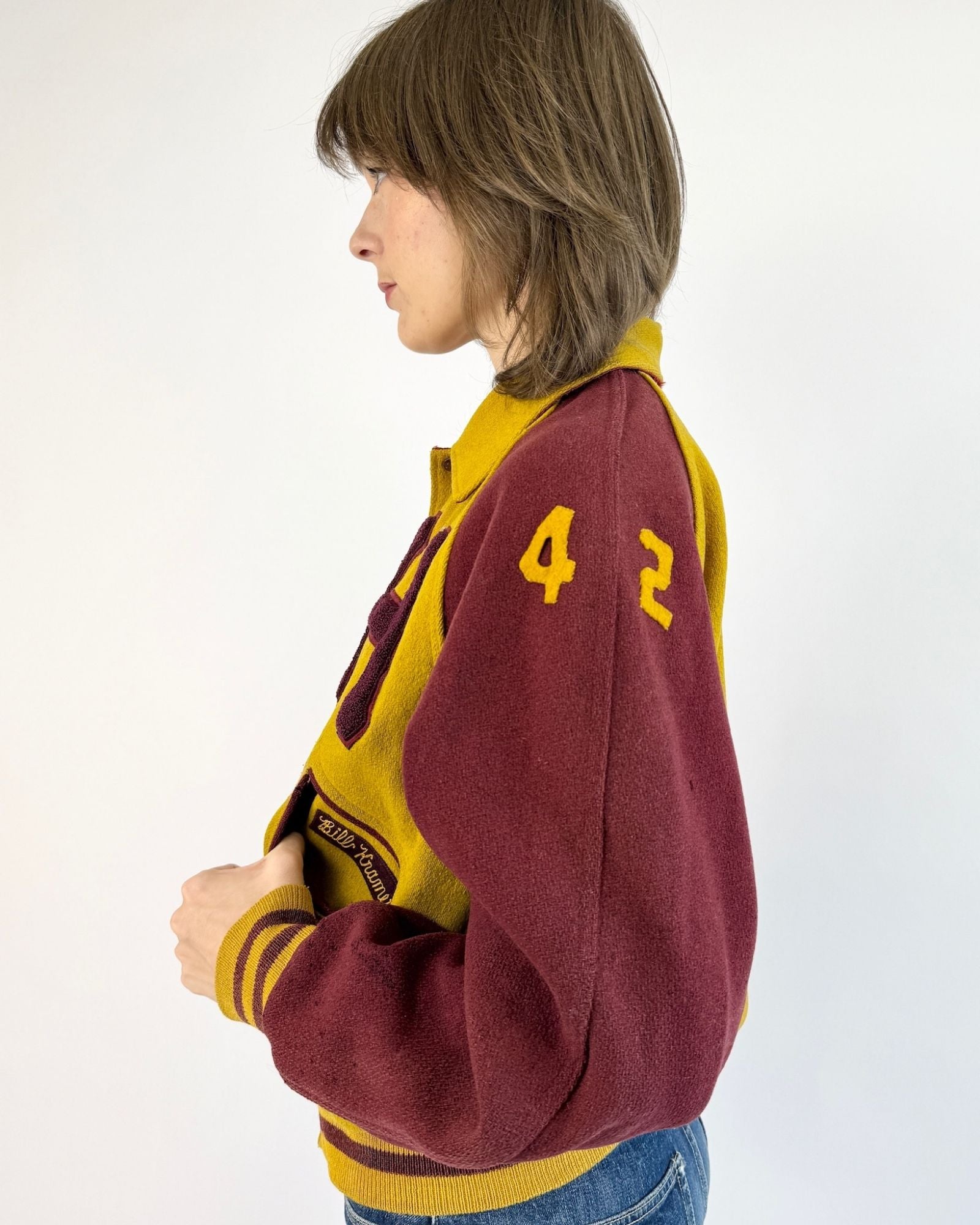 Reversible Maroon Mustard Letterman Jacket