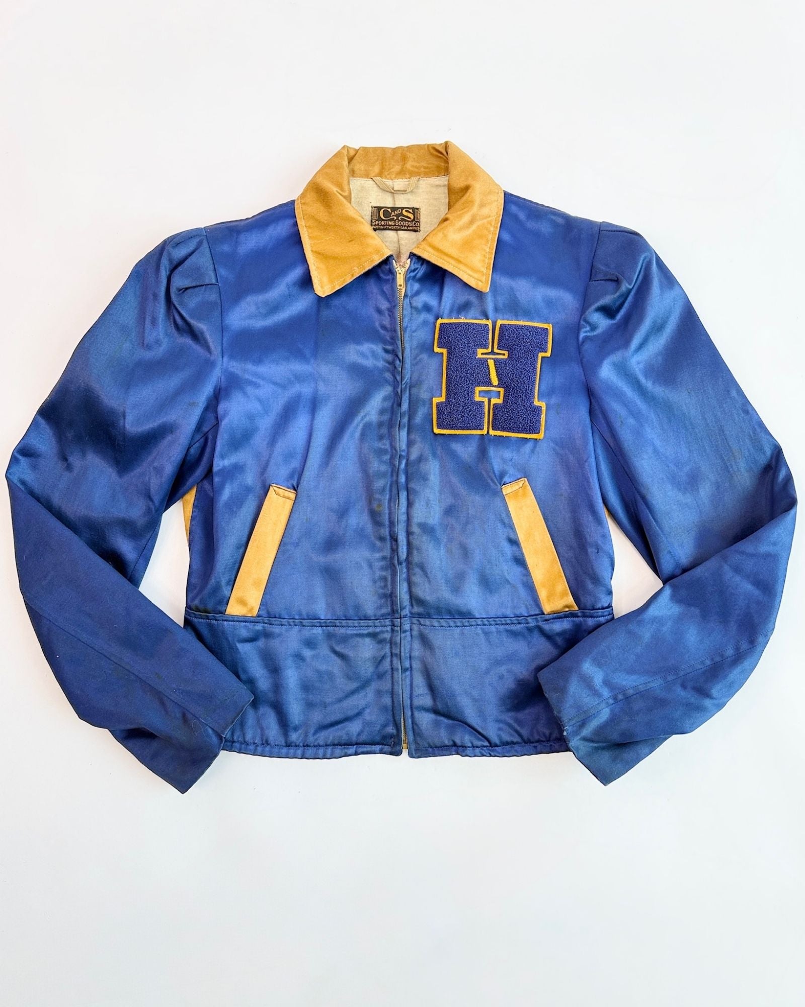 50s Gold and Blue Satin Letterman Jacket