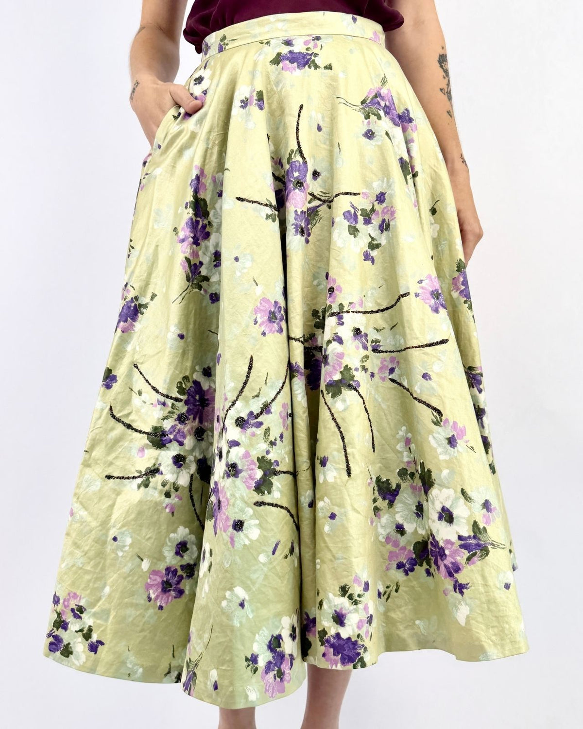 1950s Gliding Vines Floral Skirt