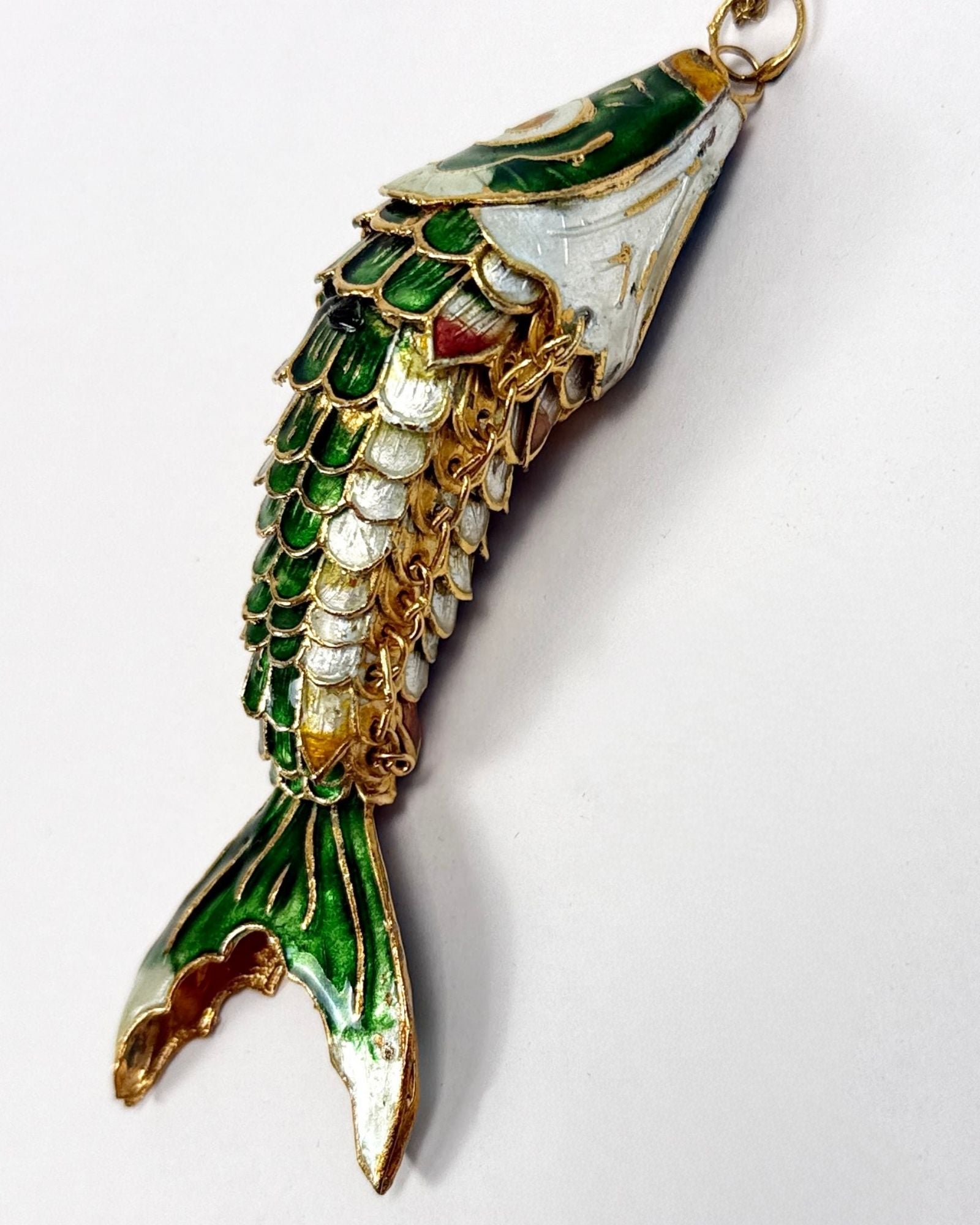 Cloissone Articulated Green Fish Necklace