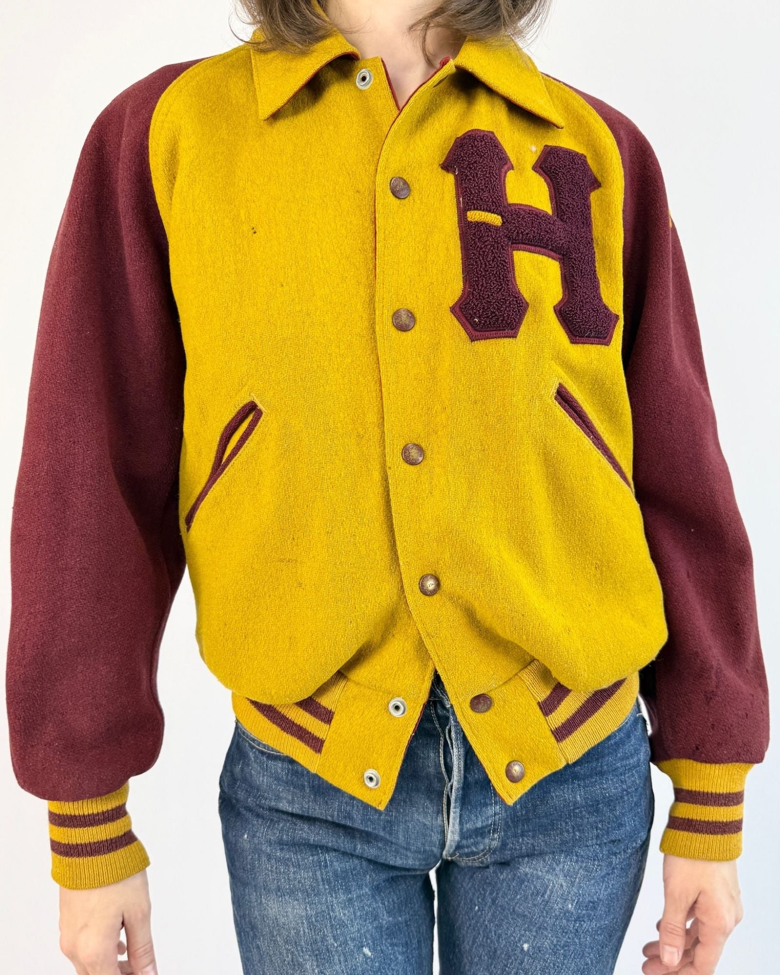 Reversible Maroon Mustard Letterman Jacket