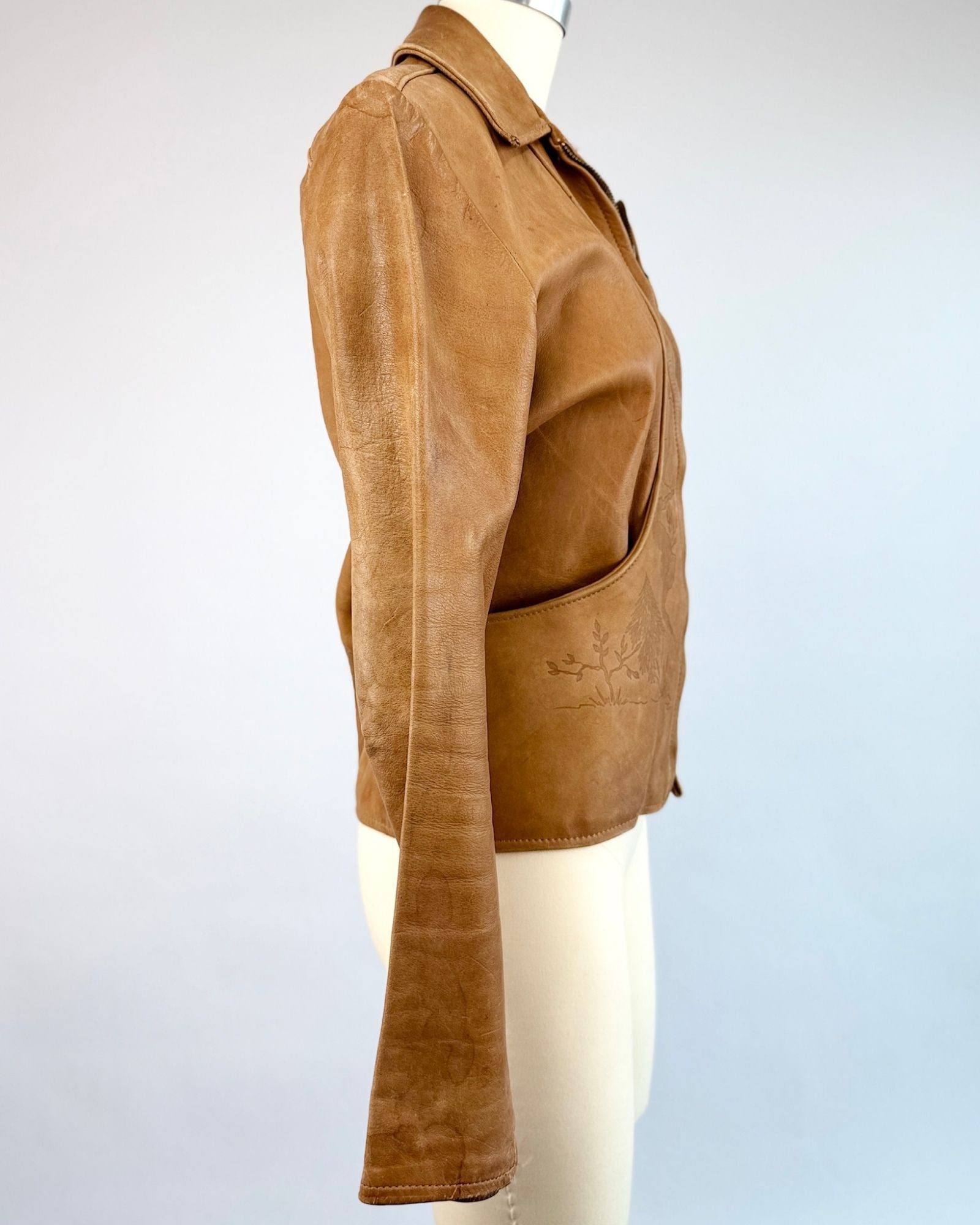 70's Brown Tooled Leather Jacket