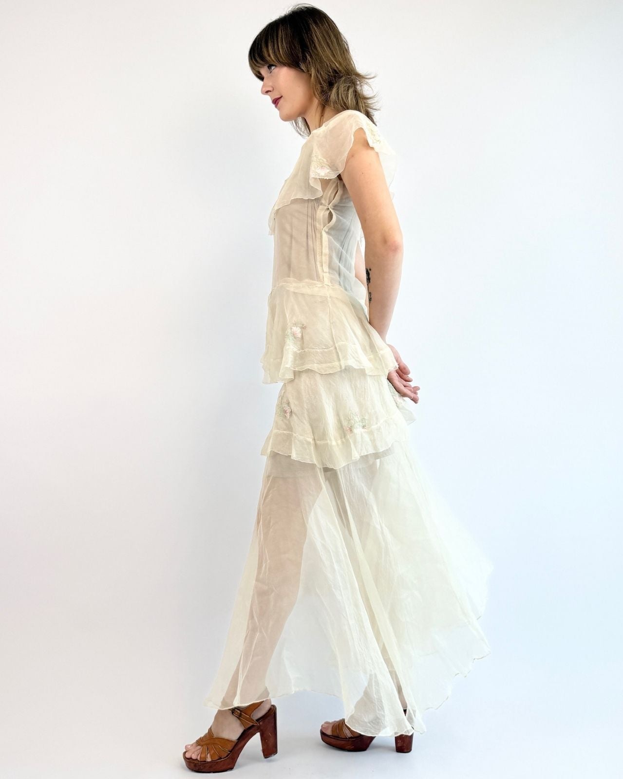 1930s Everlasting Love Voile Embroidered Gown