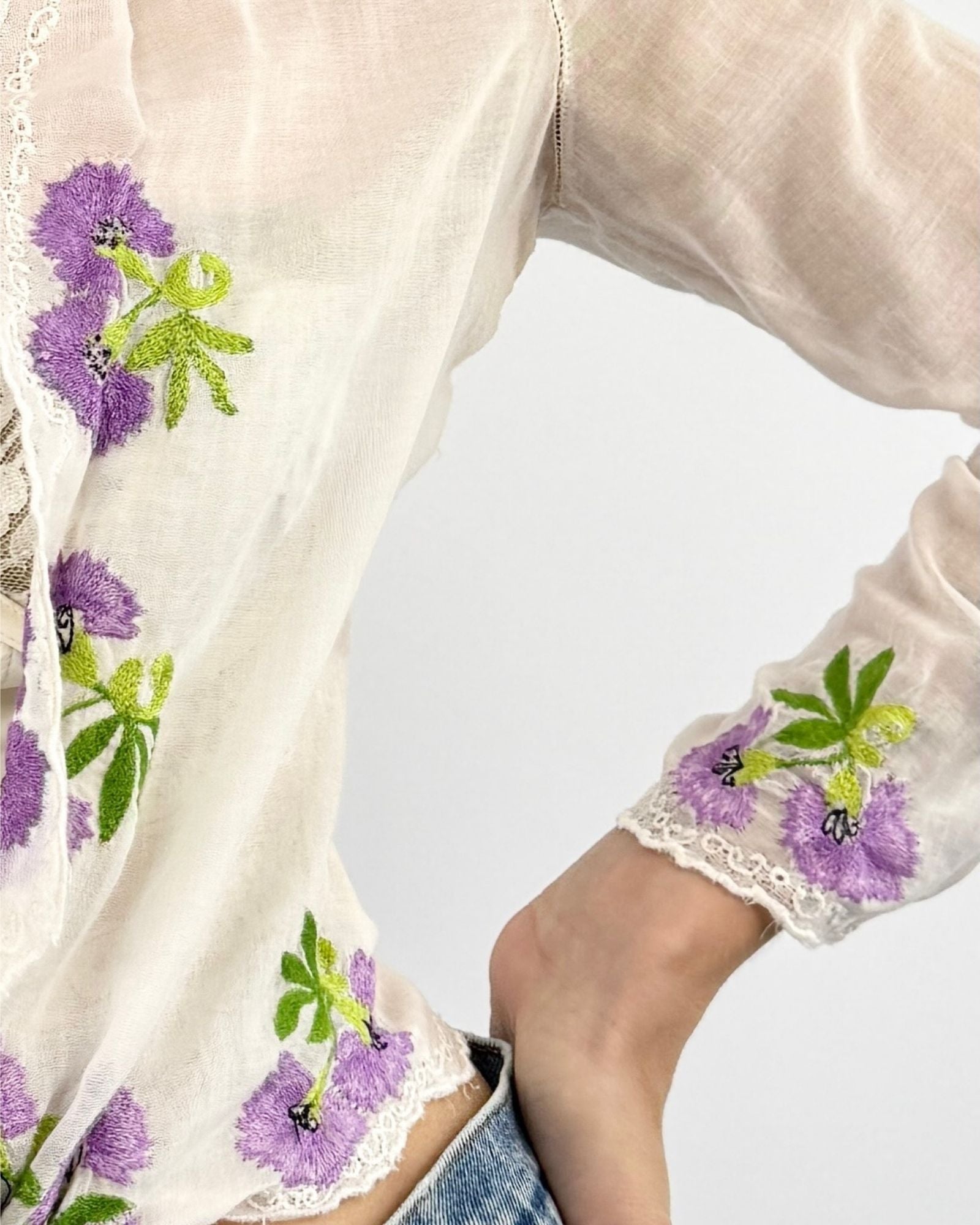 1930s Lavender Love Notes Embroidered Voile Blouse