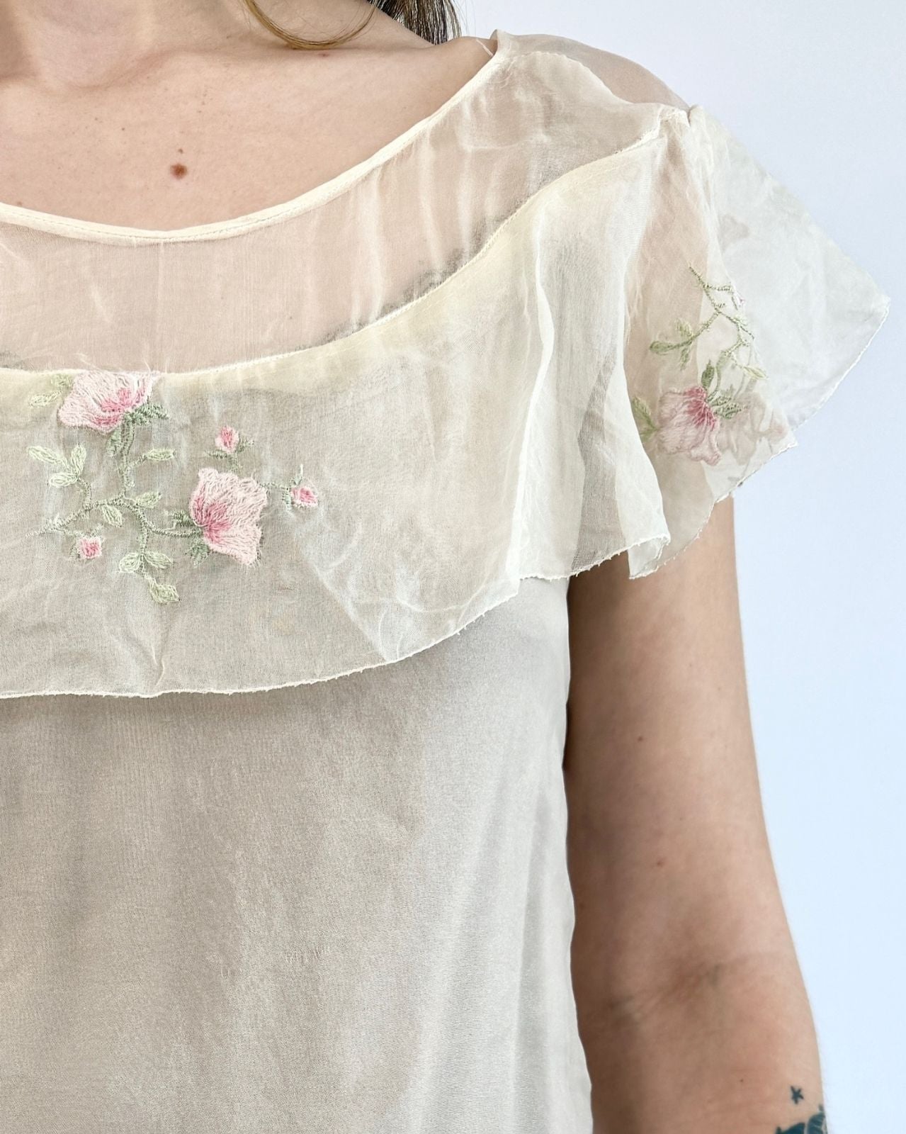 1930s Everlasting Love Voile Embroidered Gown